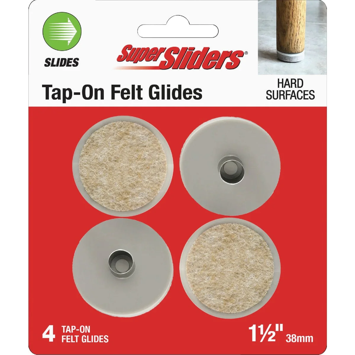 Exceptional Super Sliders 1-1 2 In. Tap-On Felt Furniture Glides 4-Pack Selected