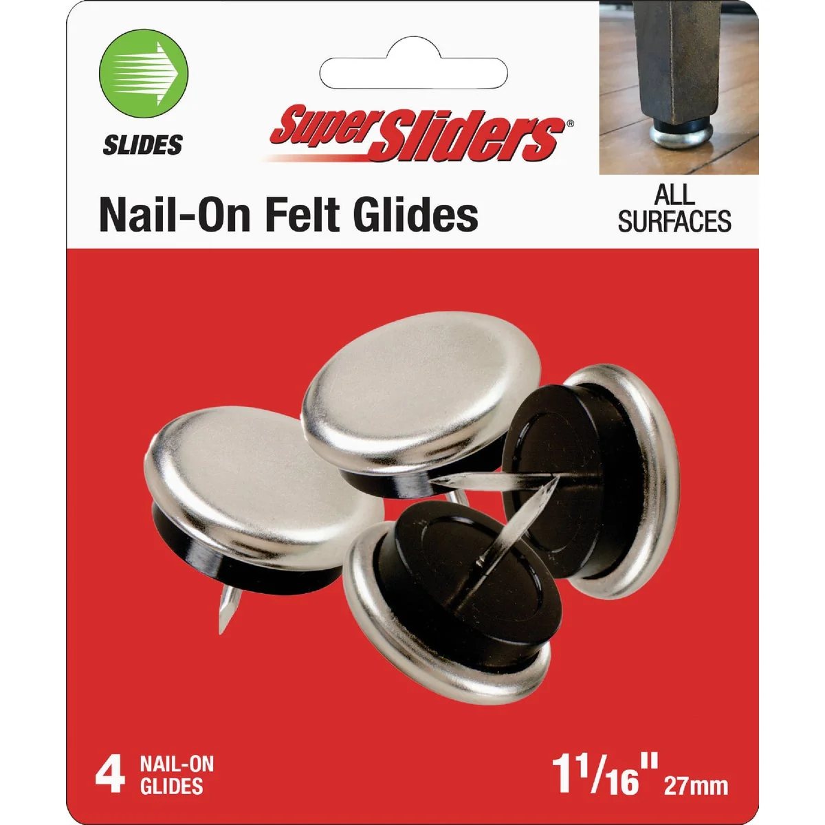 Specialty Super Sliders 1-1 16 In. White Round Nail-On Plastic Furniture Glides 4-Pack Reusable