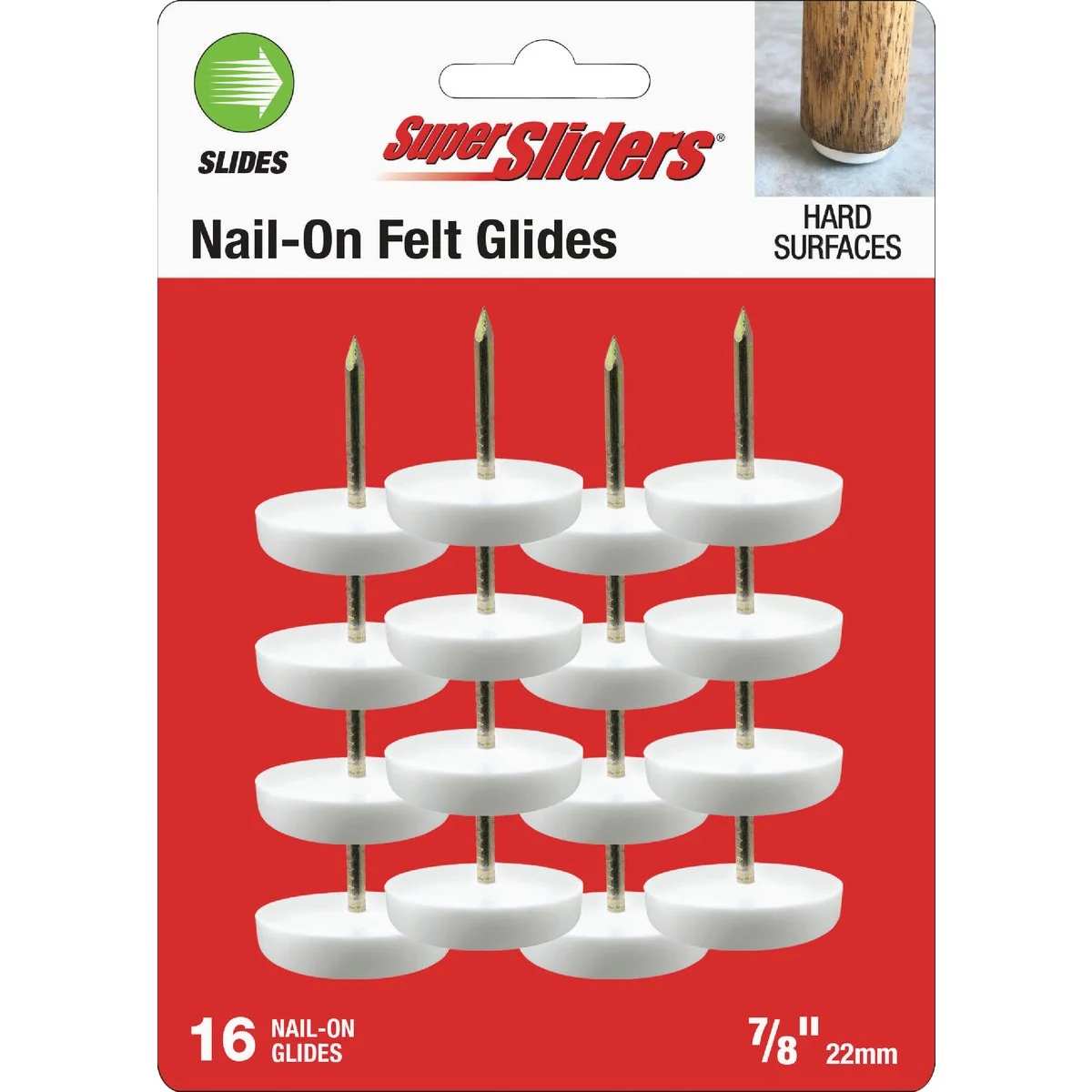 Original Super Sliders 7 8 In. White Round Nail-On Plastic Furniture Glides 16-Pack Original Design