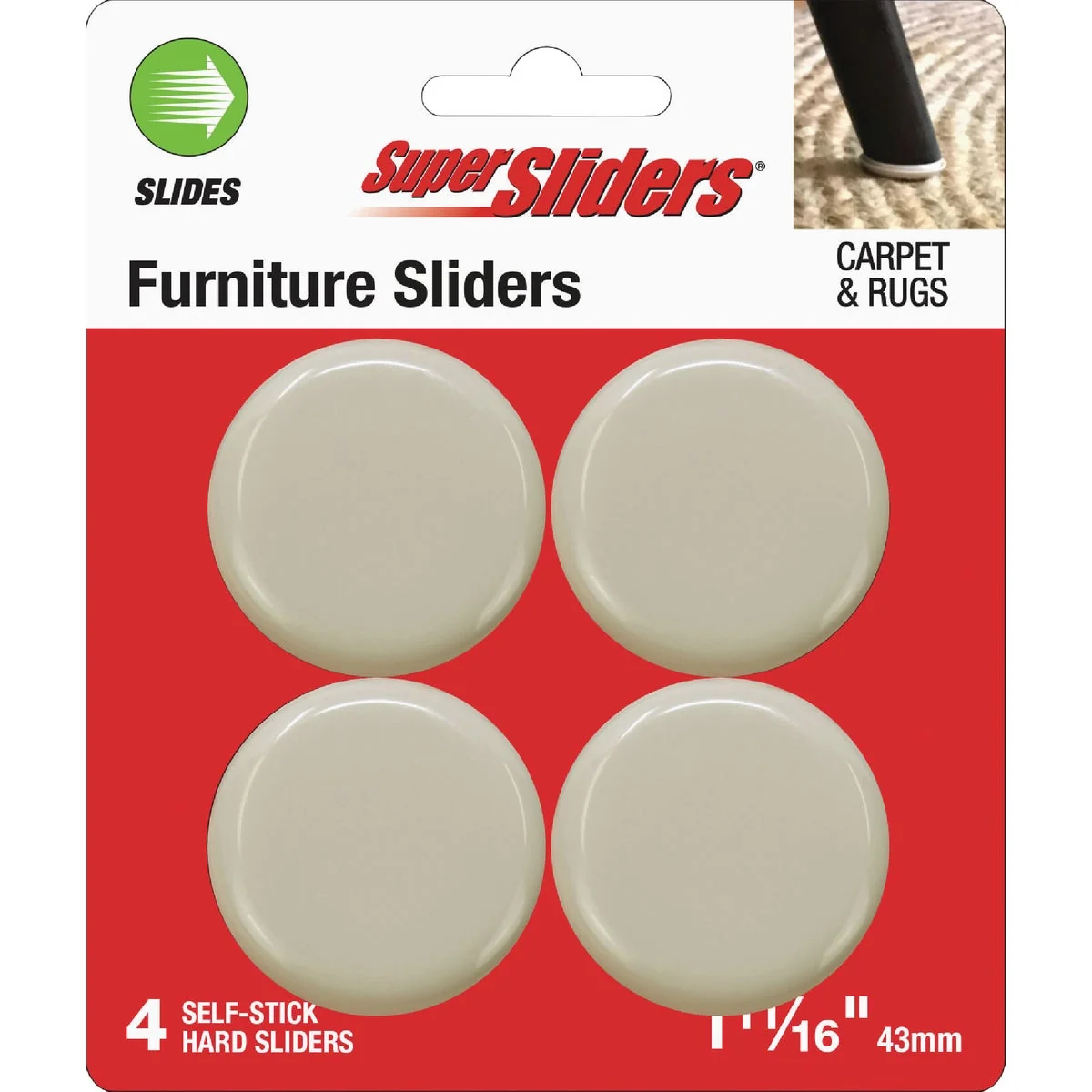 Top-Quality Super Sliders 1-11 16 In. Beige Round Hard Furniture Sliders 4-Pack Long-Lasting
