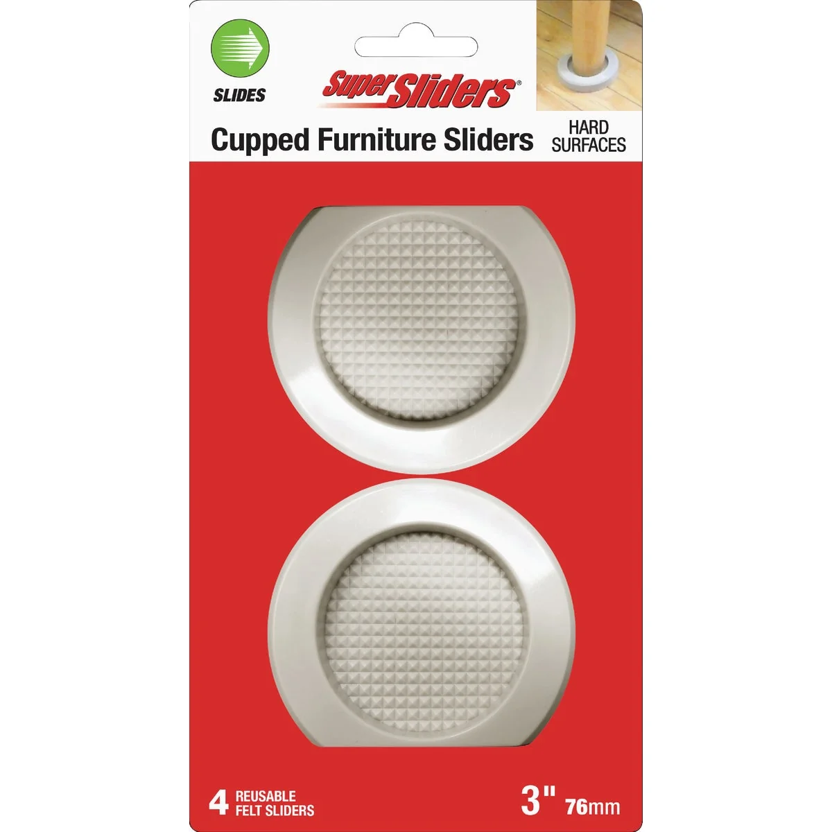 Next-Generation Super Sliders 3 In. Beige Round Cupper Furniture Sliders 4-Pack Refined