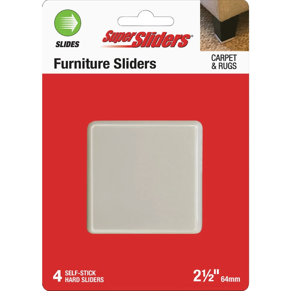 Convenient Super Sliders 2-1 2 In. Beige Square Hard Furniture Sliders 4-Pack Verified