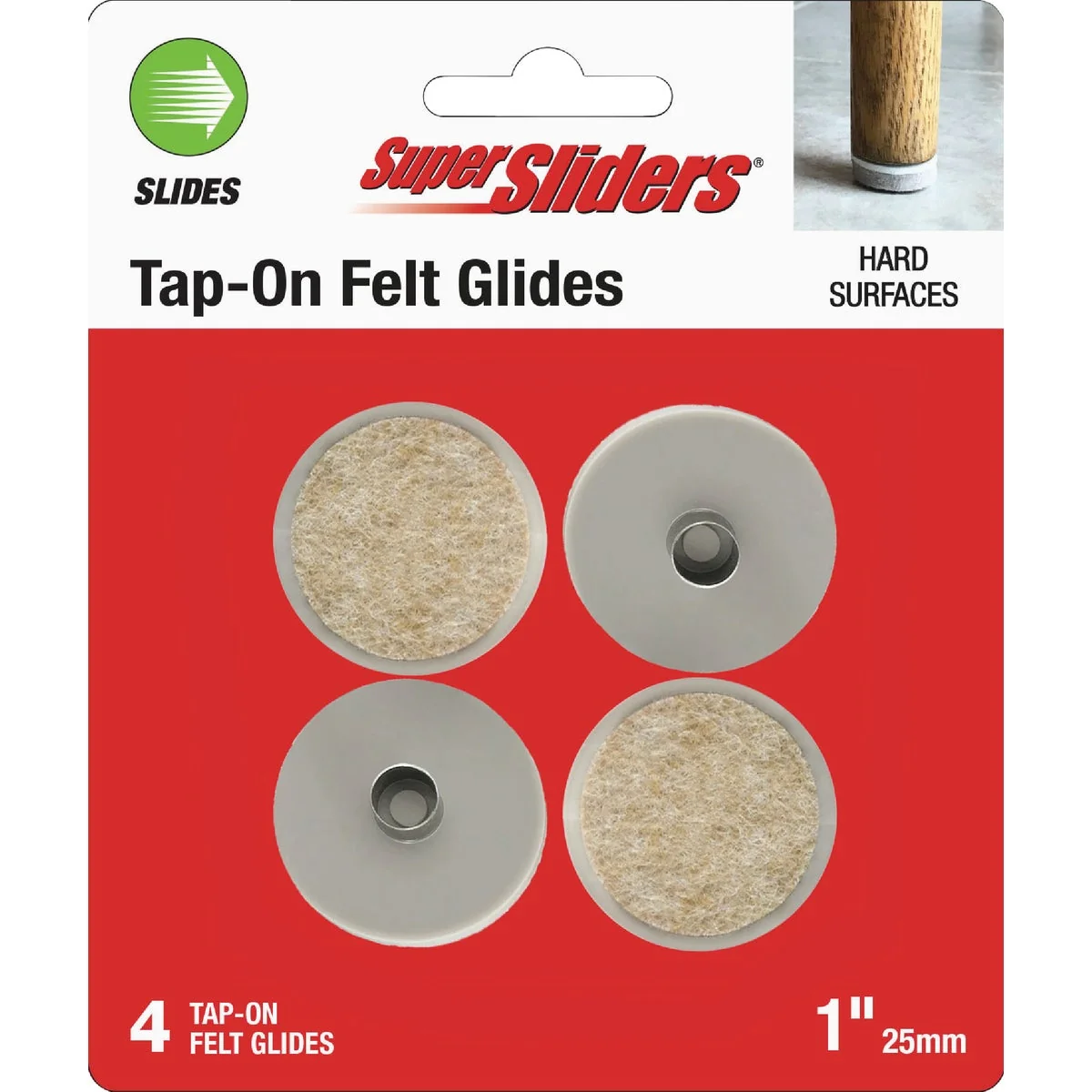 Minimalist Super Sliders 1 In. Tap-On Felt Furniture Glides 4-Pack World-Class
