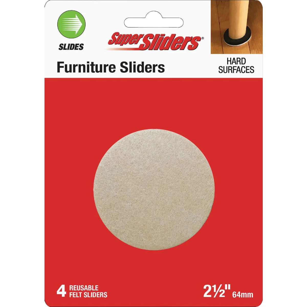 Green Super Sliders 2-1 2 In. Beige Round Felt Furniture Sliders 4-Pack Solid