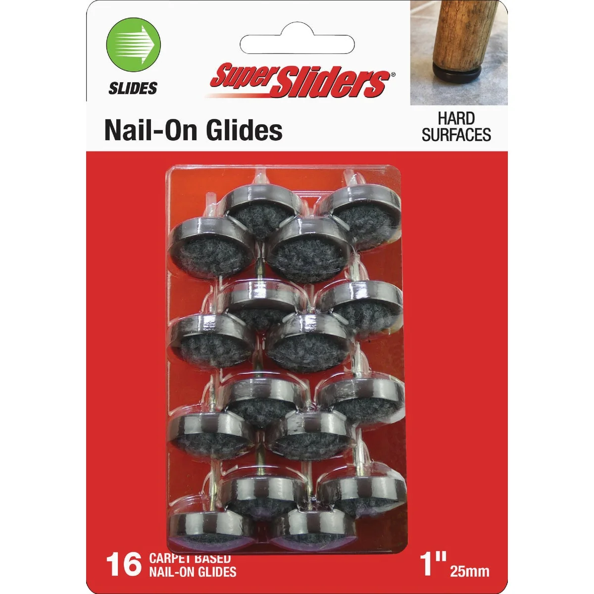 Green Super Sliders 1 In. Round Nail-On Carpet Furniture Glides 16-Pack First-Class