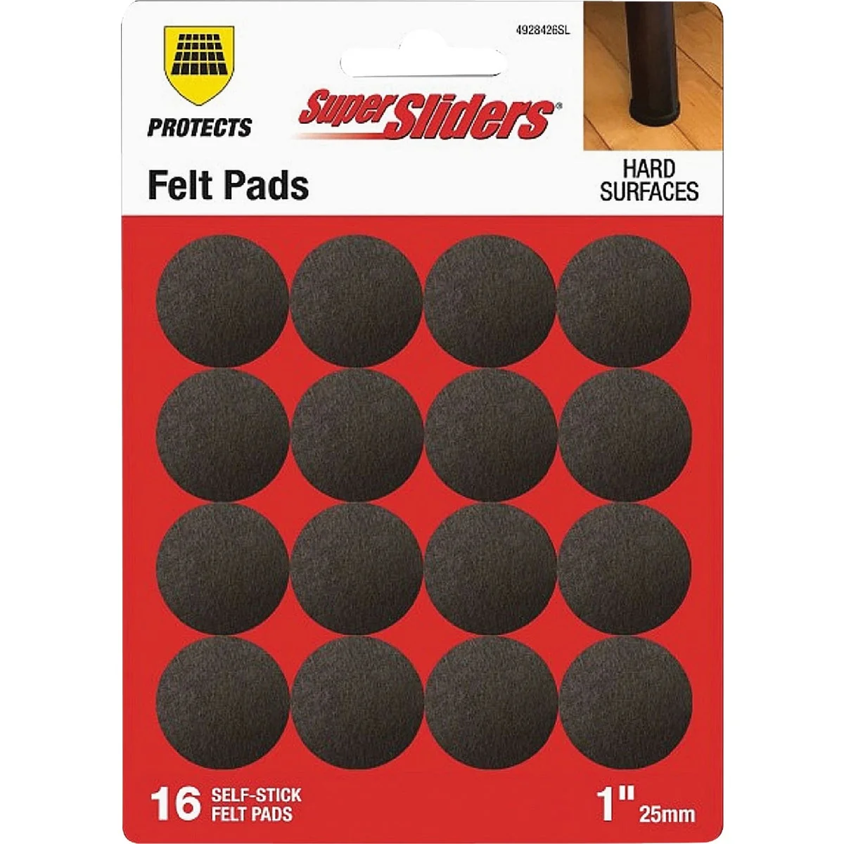 Genuine Super Sliders 1 In. Round Brown Felt Furniture Pad 16-Piece Enhanced