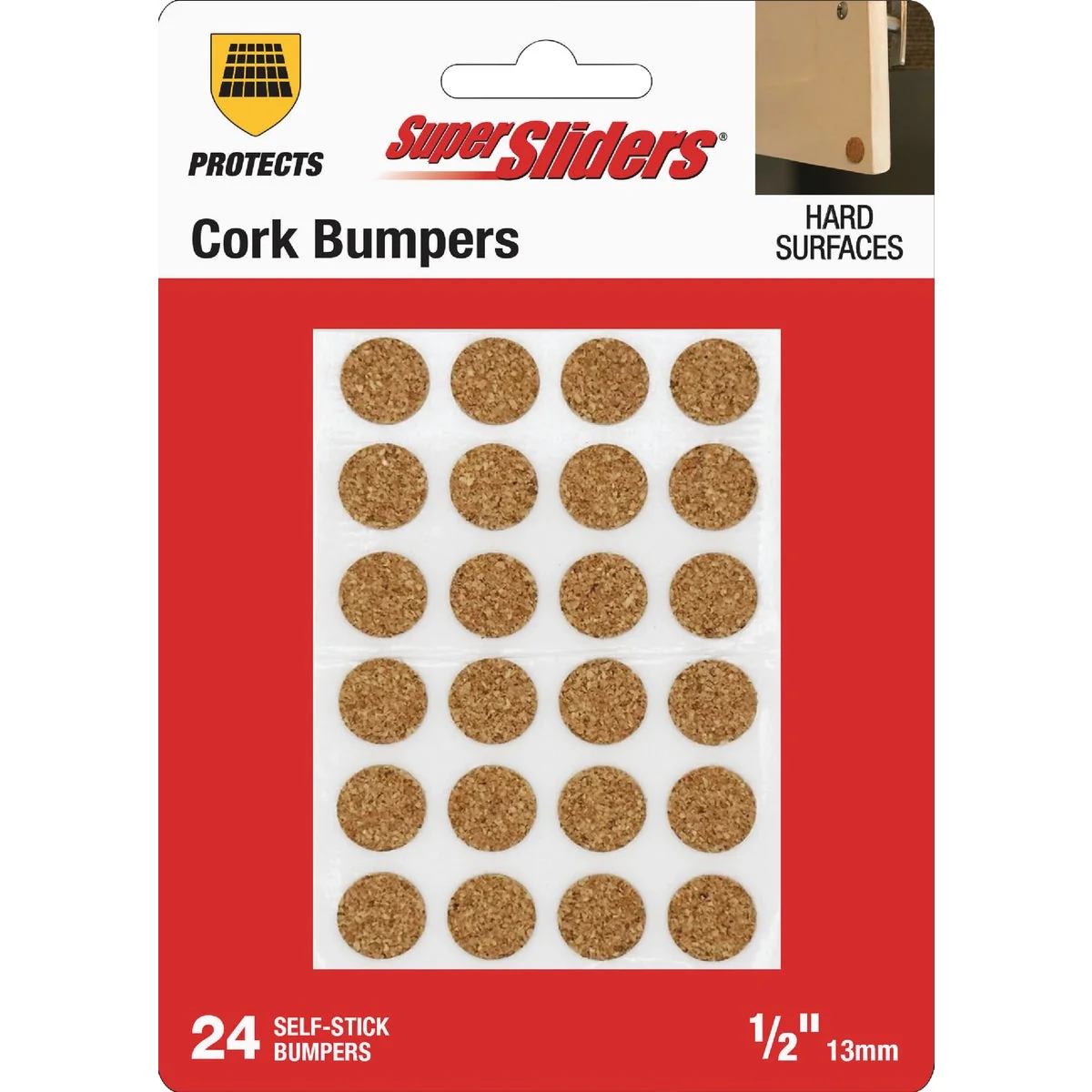 Powerful Super Sliders 1 2 In. Bumpers Round Cork Furniture Pads 24-Piece Durable