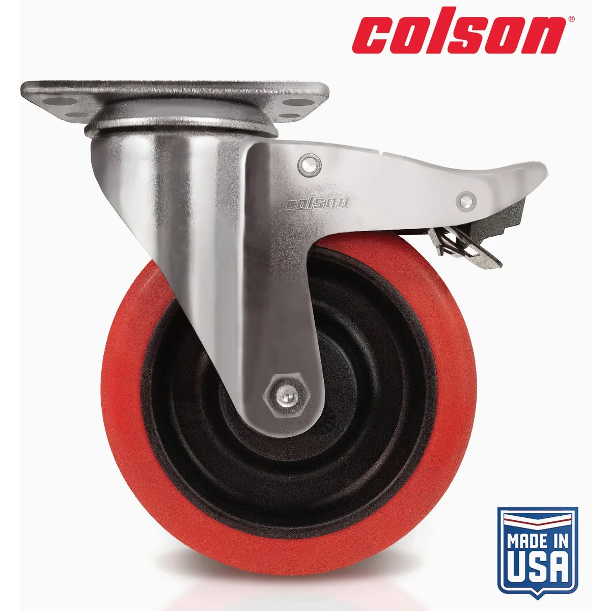 Innovative Colson 5 In. Red Polyurethane Swivel Plate Caster with Locking Brake Long-Lasting