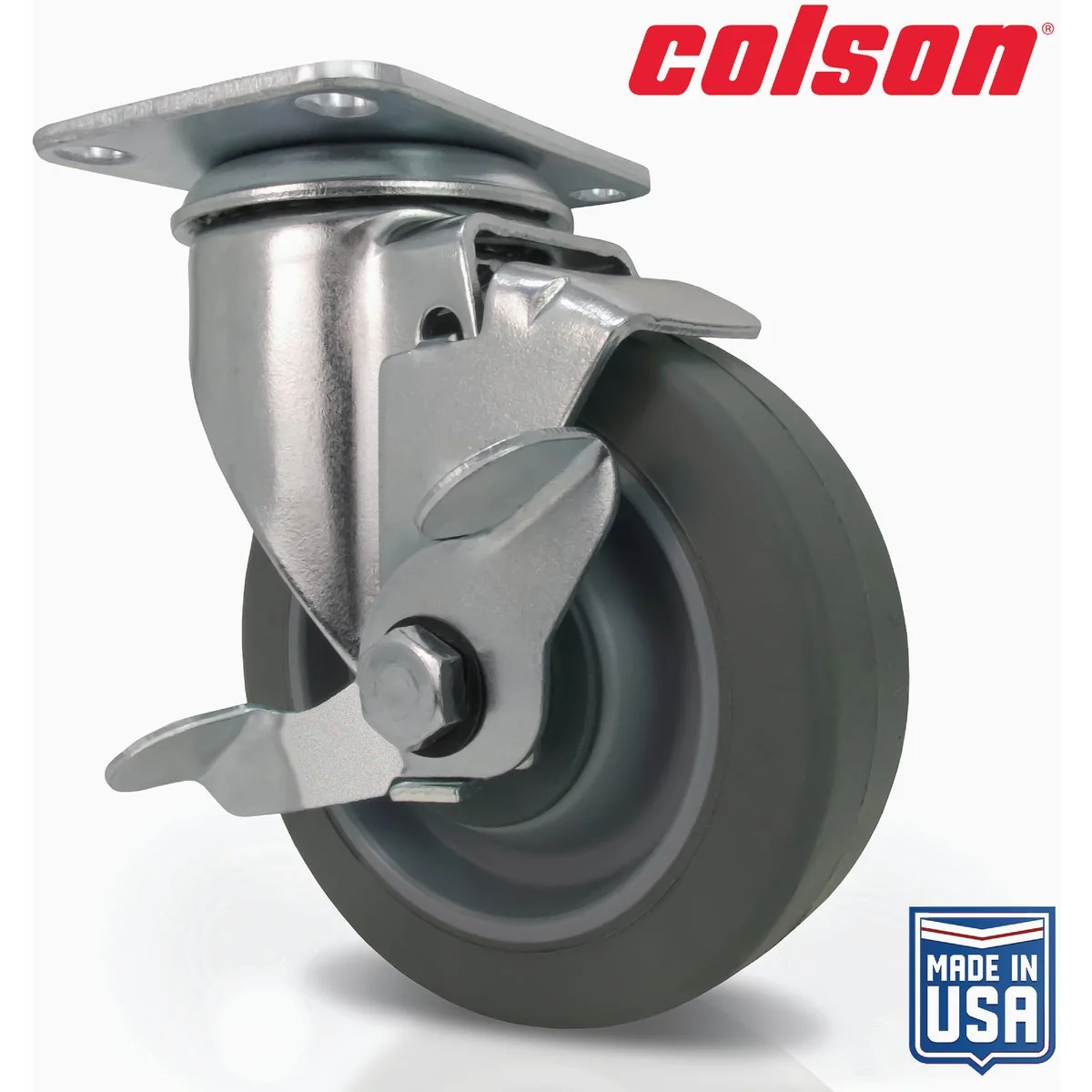 Modern Colson 4 In. Gray TPR Swivel Plate Caster with Locking Brake Excellent