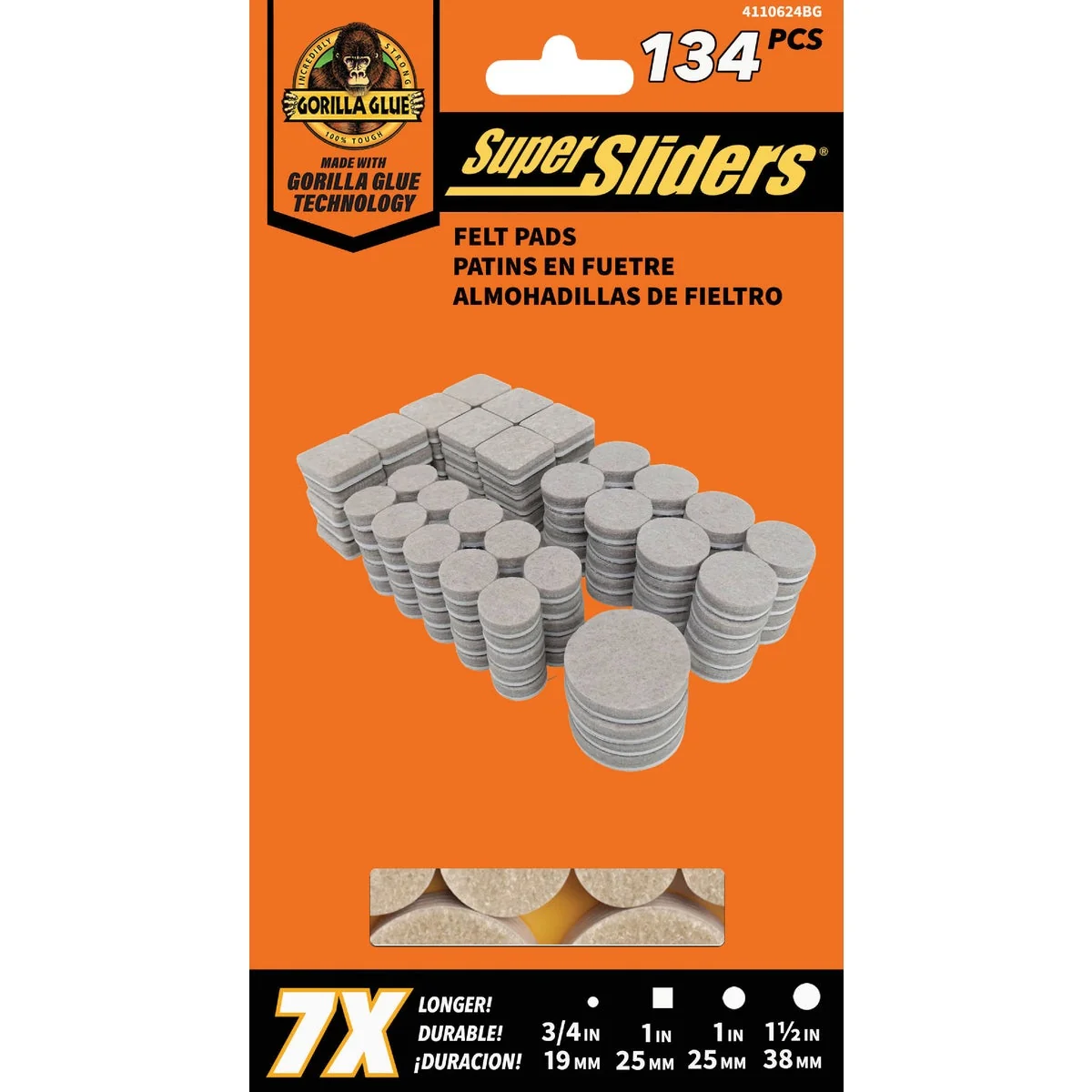 Minimalist Super Sliders Gorilla Glue Round Beige Felt Furniture Pad Variety Assortment 134-Piece Authentic