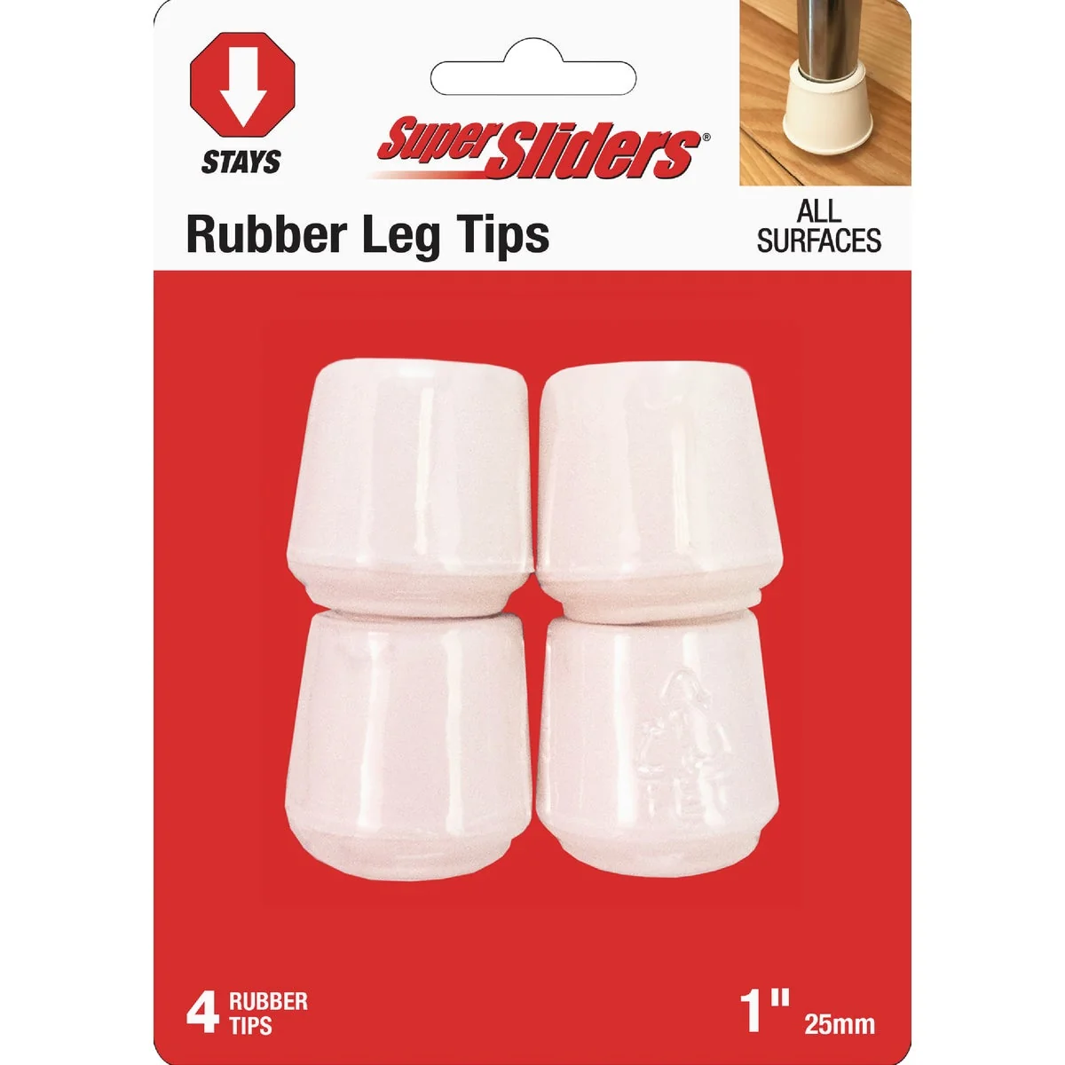 Secure Super Sliders 1 In. White Rubber Furniture Leg Tip 4-Pack Reusable