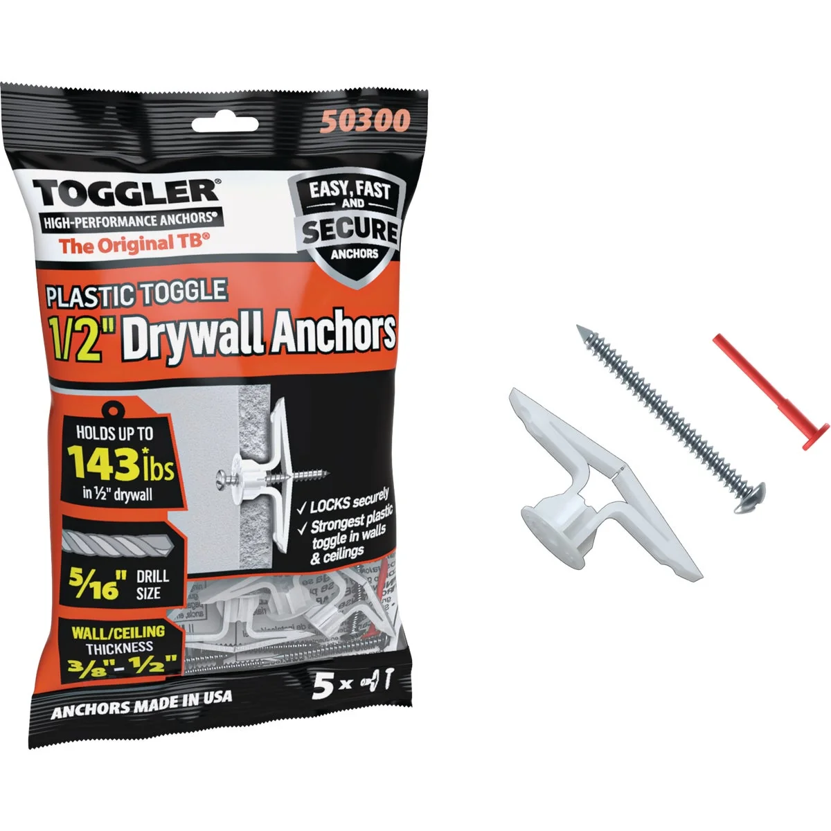 Original Design Toggler 8 x 1-1 2 In. Plastic Hollow Wall Anchors 5-Count Refined