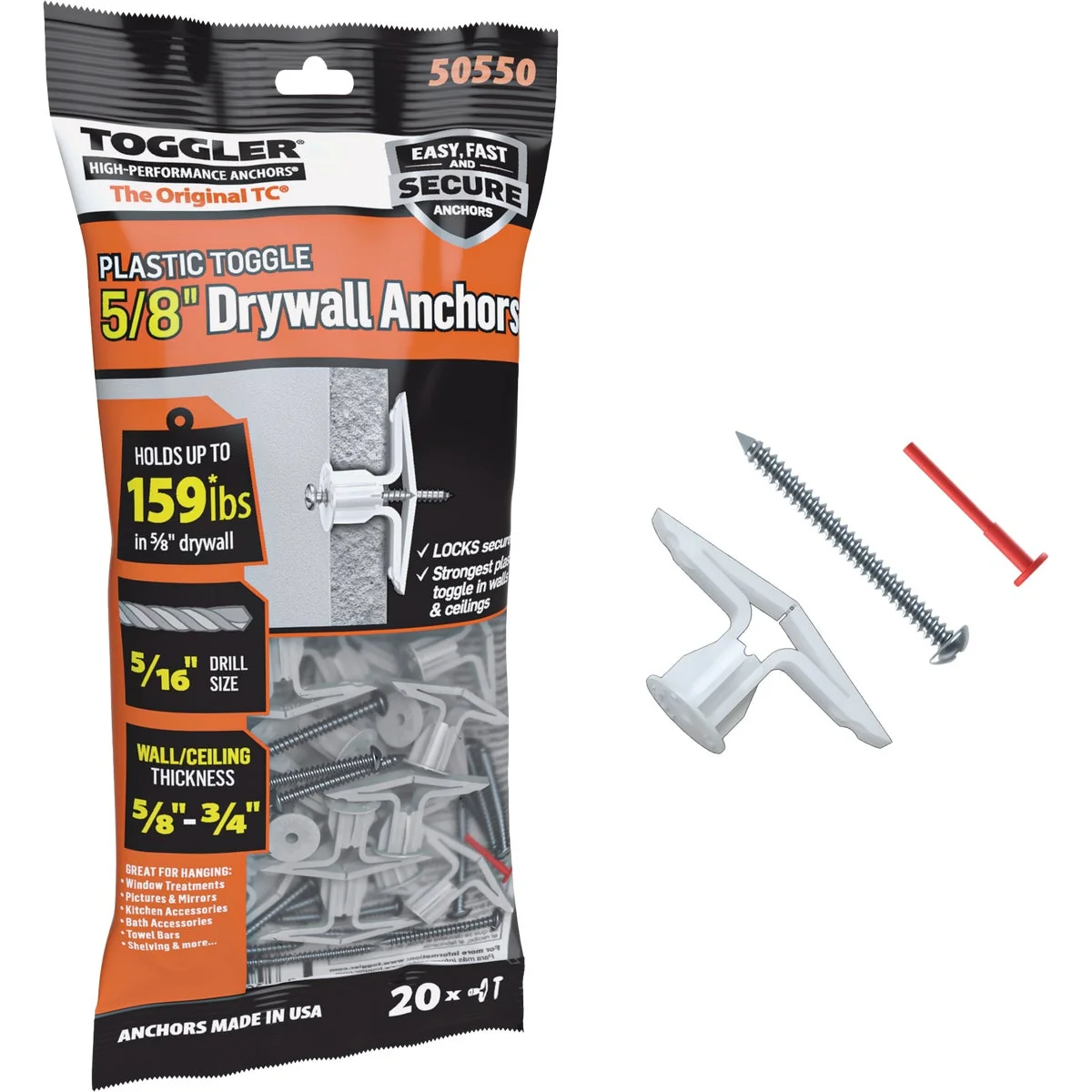 High-Grade Toggler Snaptoggle 8 x 1-3 4 In. Zinc-Plated Steel Toggle Bolts 20-Count Clean
