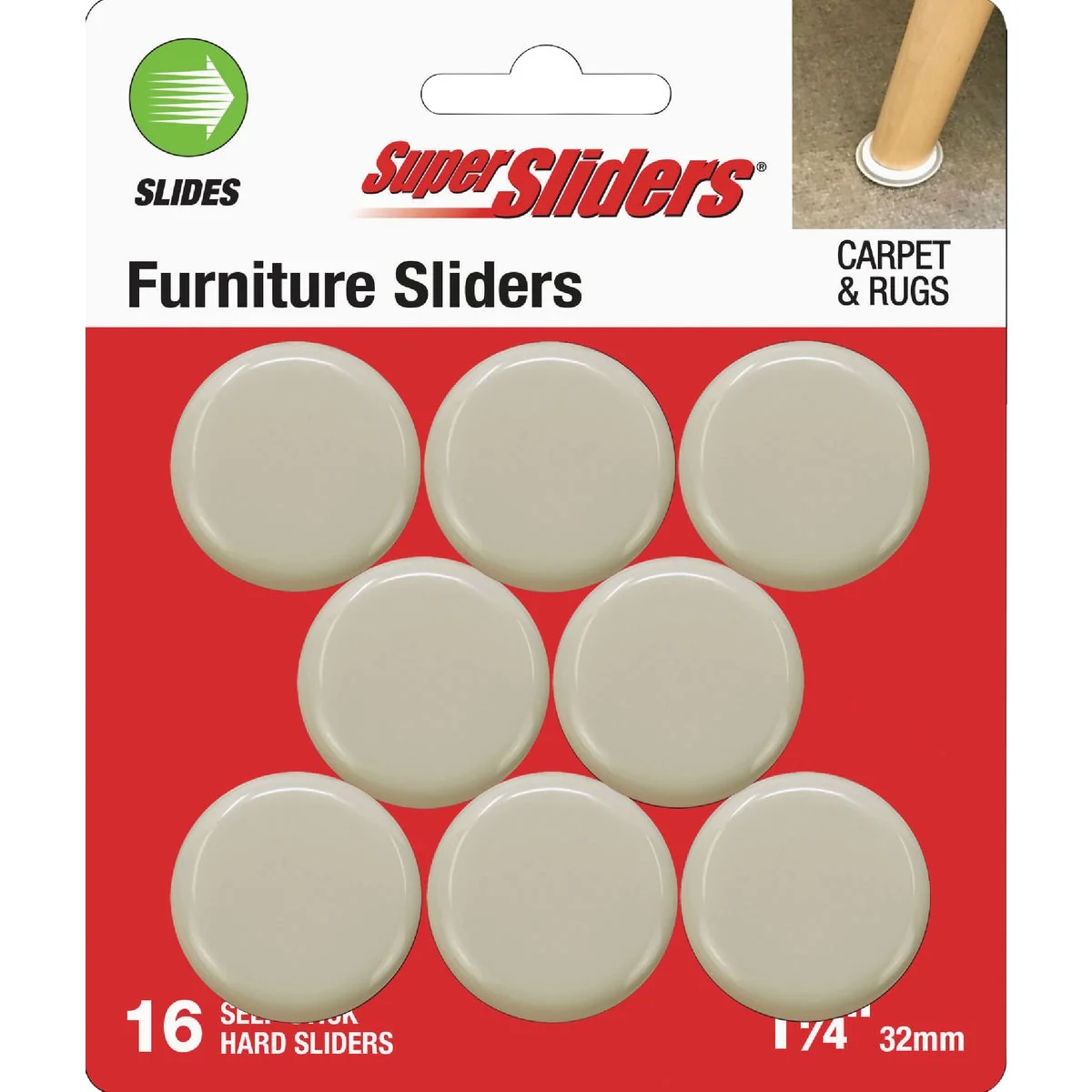 Certified Super Sliders 1-1 4 In. Hard Plastic Furniture Glides 16-Pack Proven