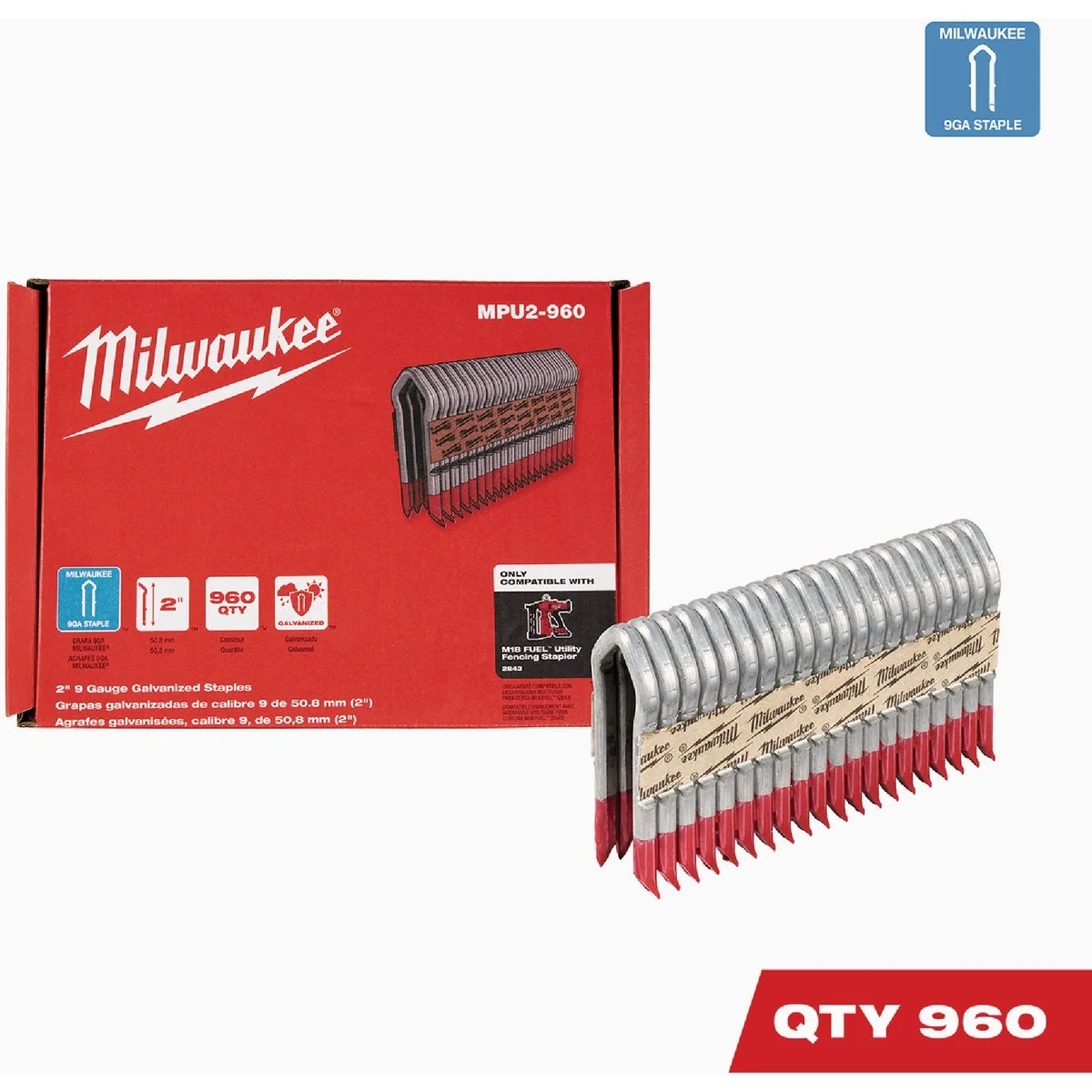 Enhanced Milwaukee 2 In. 9 Ga. Galvanized Barbed Collated Fence Staple 960-Count Clean