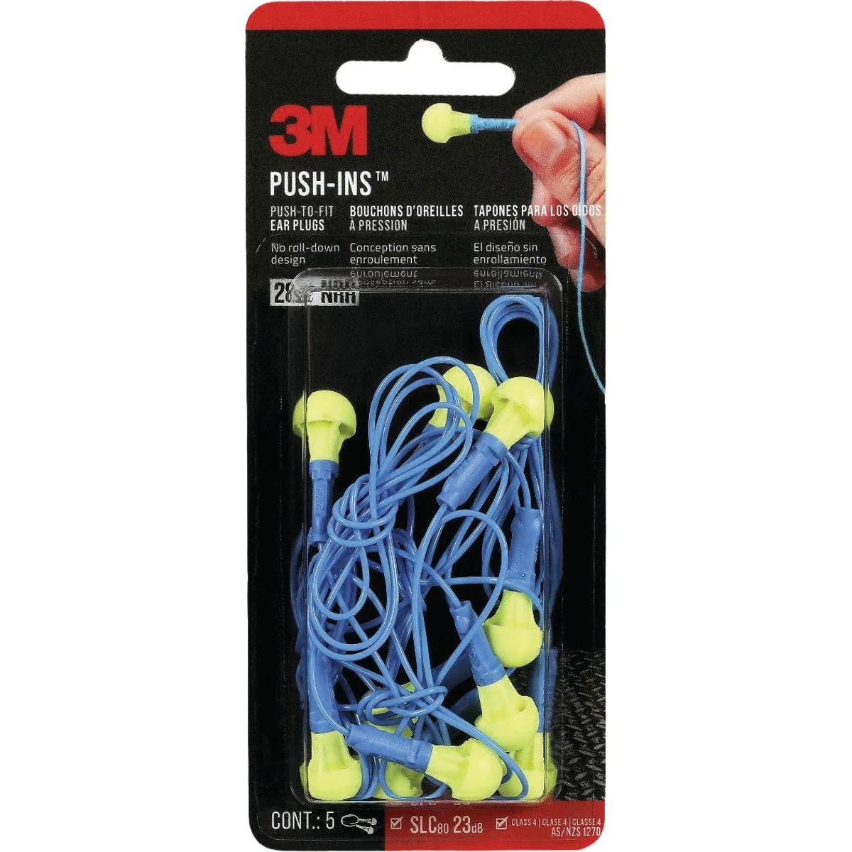 Fine Crafted 3M Push-Ins Corded Earplugs 5-Pair Expertly Made