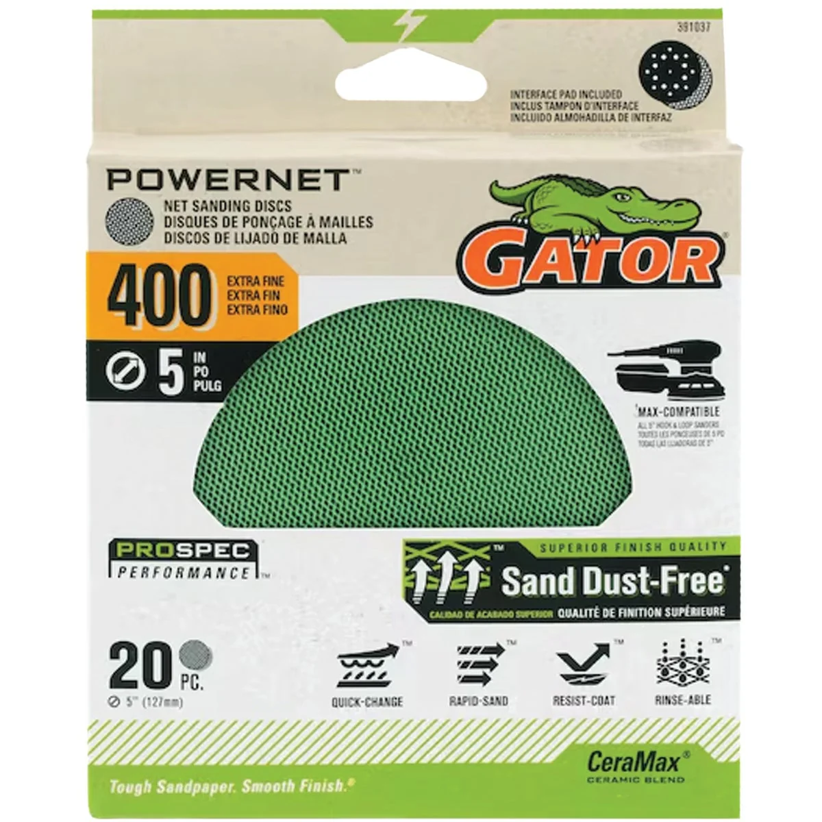 Natural Gator 5 In. 400-Grit Mesh Sanding Disc 20-Pack Relaxed