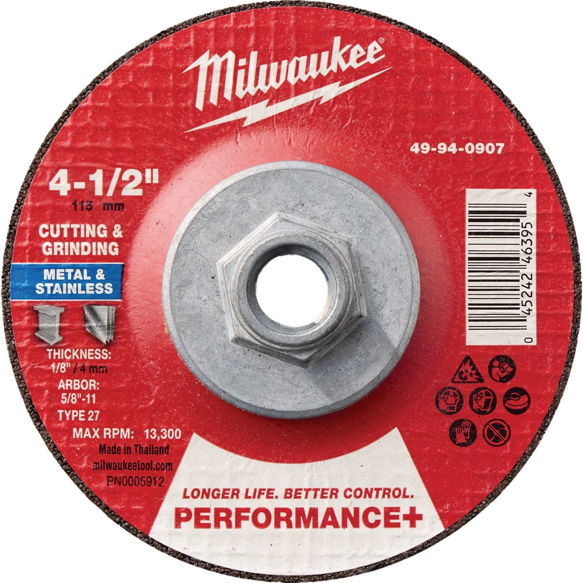 Responsible Milwaukee Type 27 4-1 2 In. x 1 8 In. x 5 8-11 In. Performance-Plus Dual Metal Cut Grind Wheel Efficient
