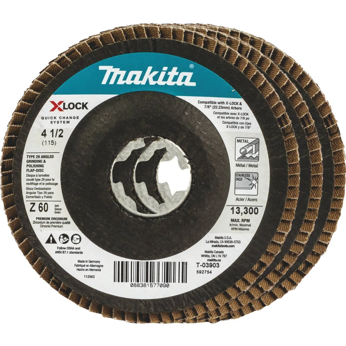 Certified Makita X-LOCK 4-1 2 In. x 7 8 In. 60-Grit Type 29 Zirconia Angle Grinder Flap Disc 3-Pack Advanced