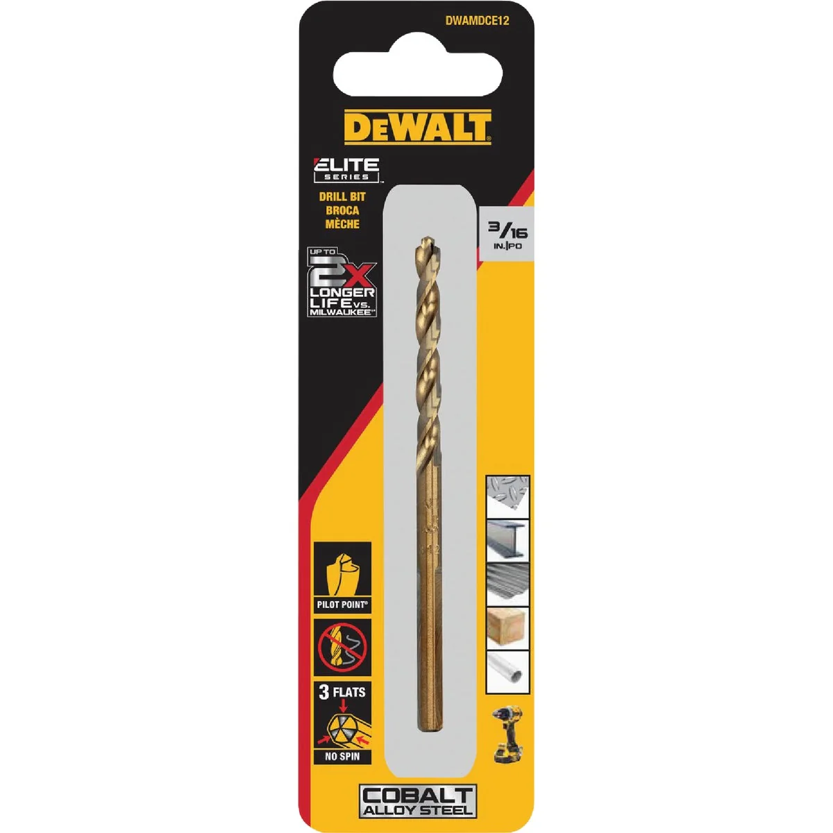 Casual Dewalt Elite Series 3 16 In. x 3-1 2 In. Cobalt Alloy Steel Jobber Length Twist Drill Bit High-Grade