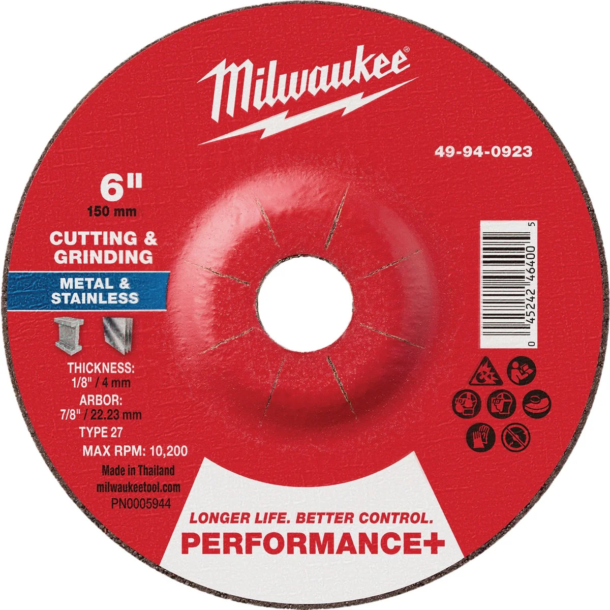 Breathable Milwaukee Type 27 6 In. x 1 8 In. x 7 8 In. Performance-Plus Dual Metal Cut Grind Wheel Secure