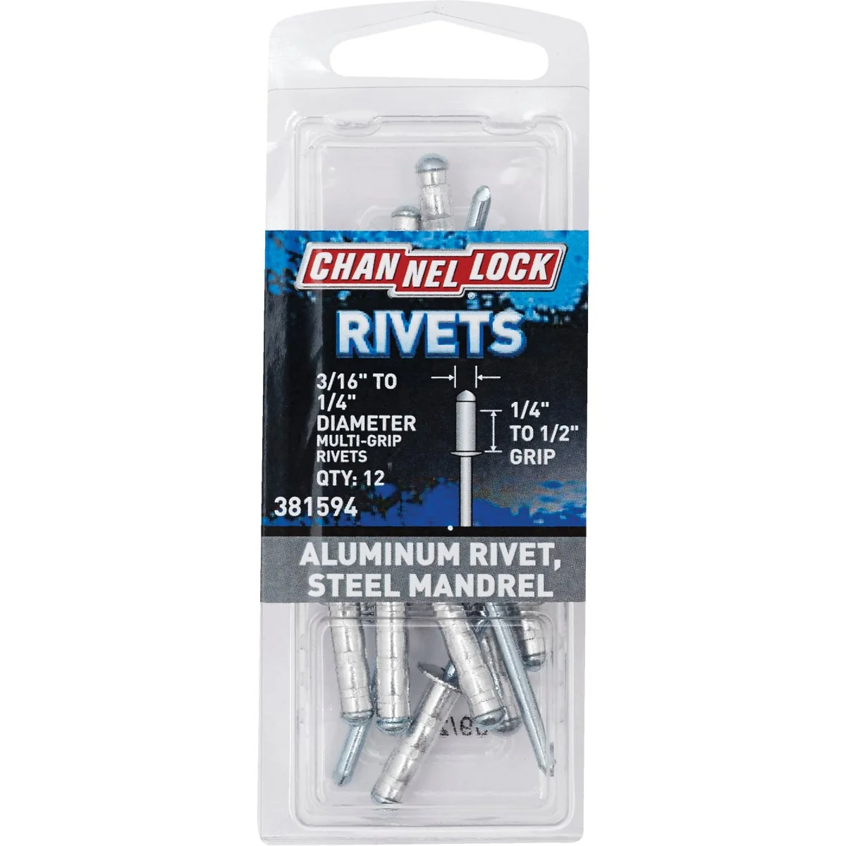 Functional Channellock 3 16 In. to 1 4 In. Dia. x 0.251 In. to 0.500 In. Grip Aluminum Multigrip POP Rivet 12-Pack Next-Generation