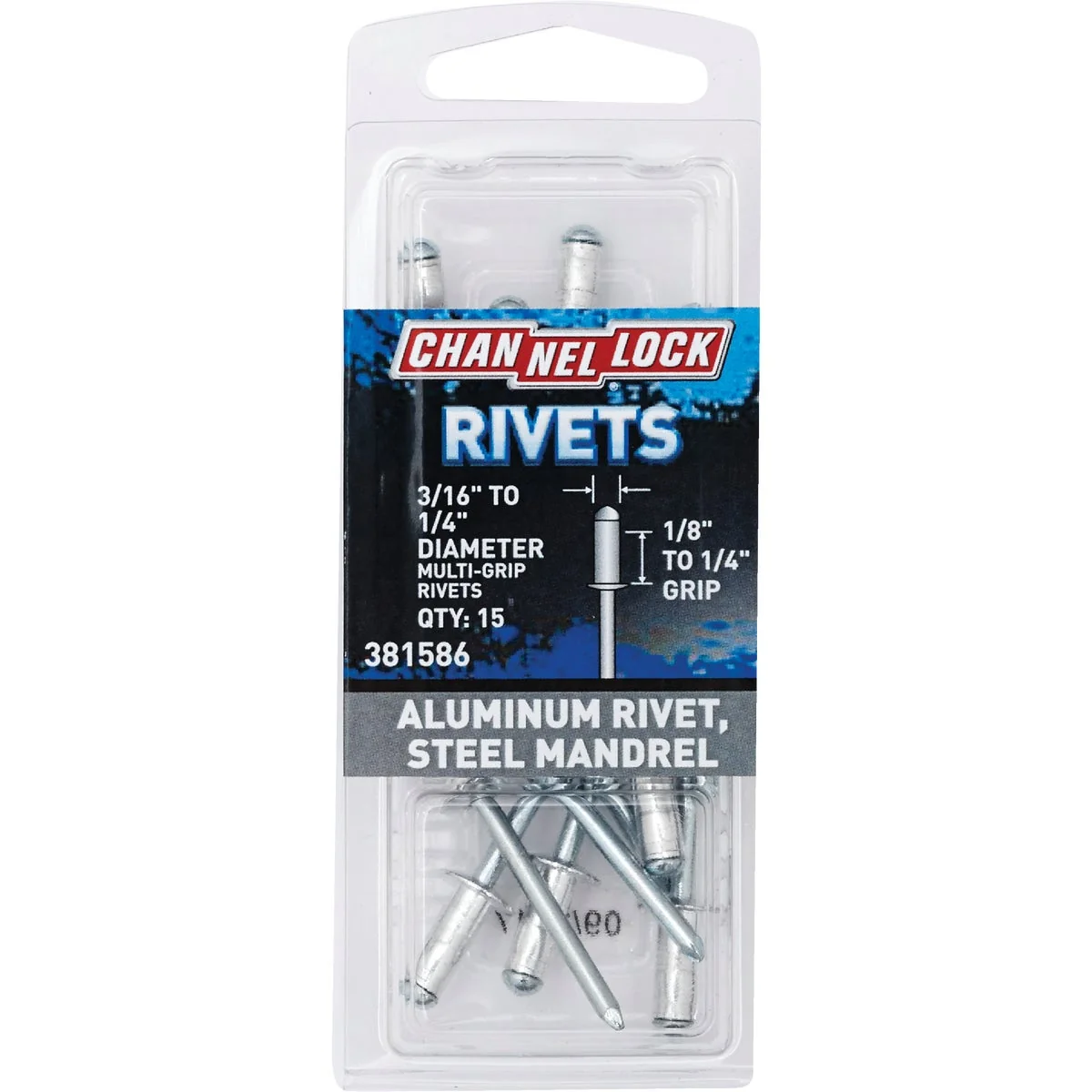 Secure Channellock 3 16 In. to 1 4 In. Dia. x 0.063 In. to 0.250 In. Grip Aluminum Multigrip POP Rivet 15-Pack Pure