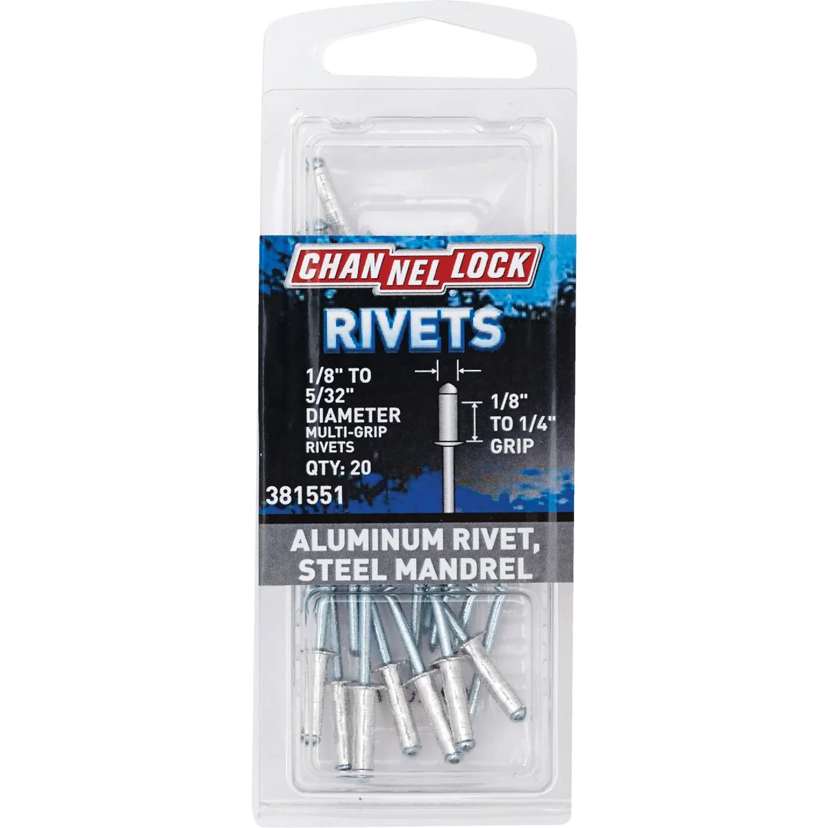 Fashionable Channellock 1 8 In. to 5 32 In. Dia. x 0.151 In. to 0.315 In. Grip Aluminum Multigrip POP Rivet 20-Pack Practical