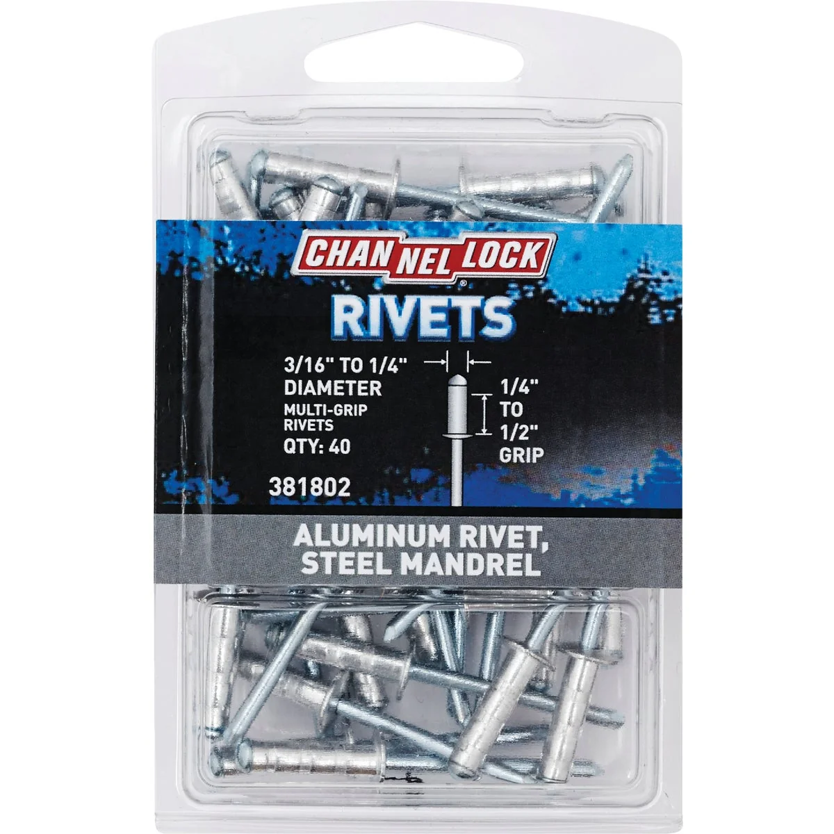 Casual Channellock 3 16 In. to 1 4 In. Dia. x 0.251 In. to 0.500 In. Grip Aluminum Multigrip POP Rivet 40-Pack Classic
