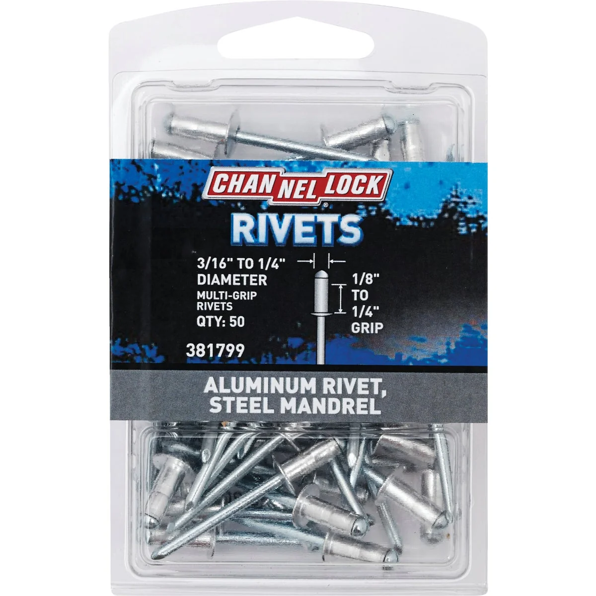 Elite Channellock 3 16 In. to 1 4 In. Dia. x 0.063 In. to 0.250 In. Grip Aluminum Multigrip POP Rivet 50-Pack Original Design