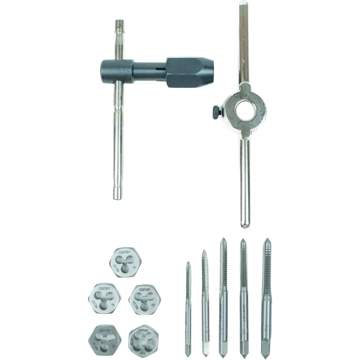Functional Century Drill Tool Machine Screw Fractional Tap Die Set 12-Piece Certified