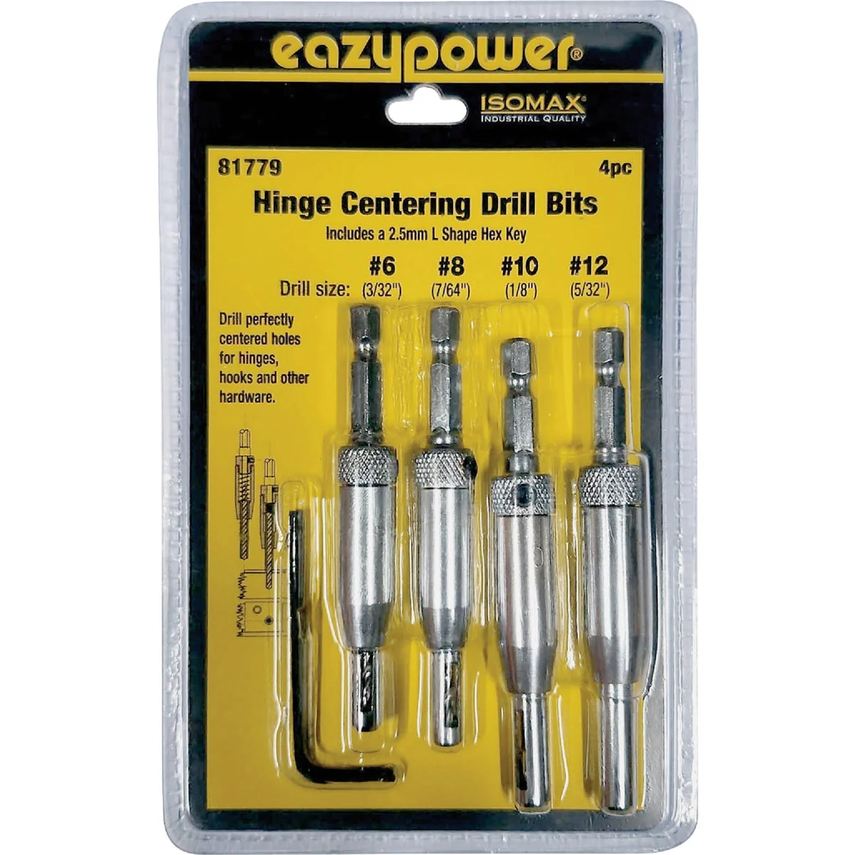 Authentic Eazypower Corporation Hinge Bit Set with L-Shape Hex Key 4-Piece Healthy