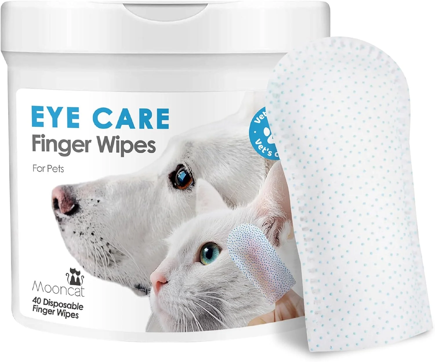 Functional Mooncat Pet Eye Wipes for Dogs Cats - Gentle Finger Cot Design for Easy Cleaning Tear Stains Goop Cleaning - 40counts Soft