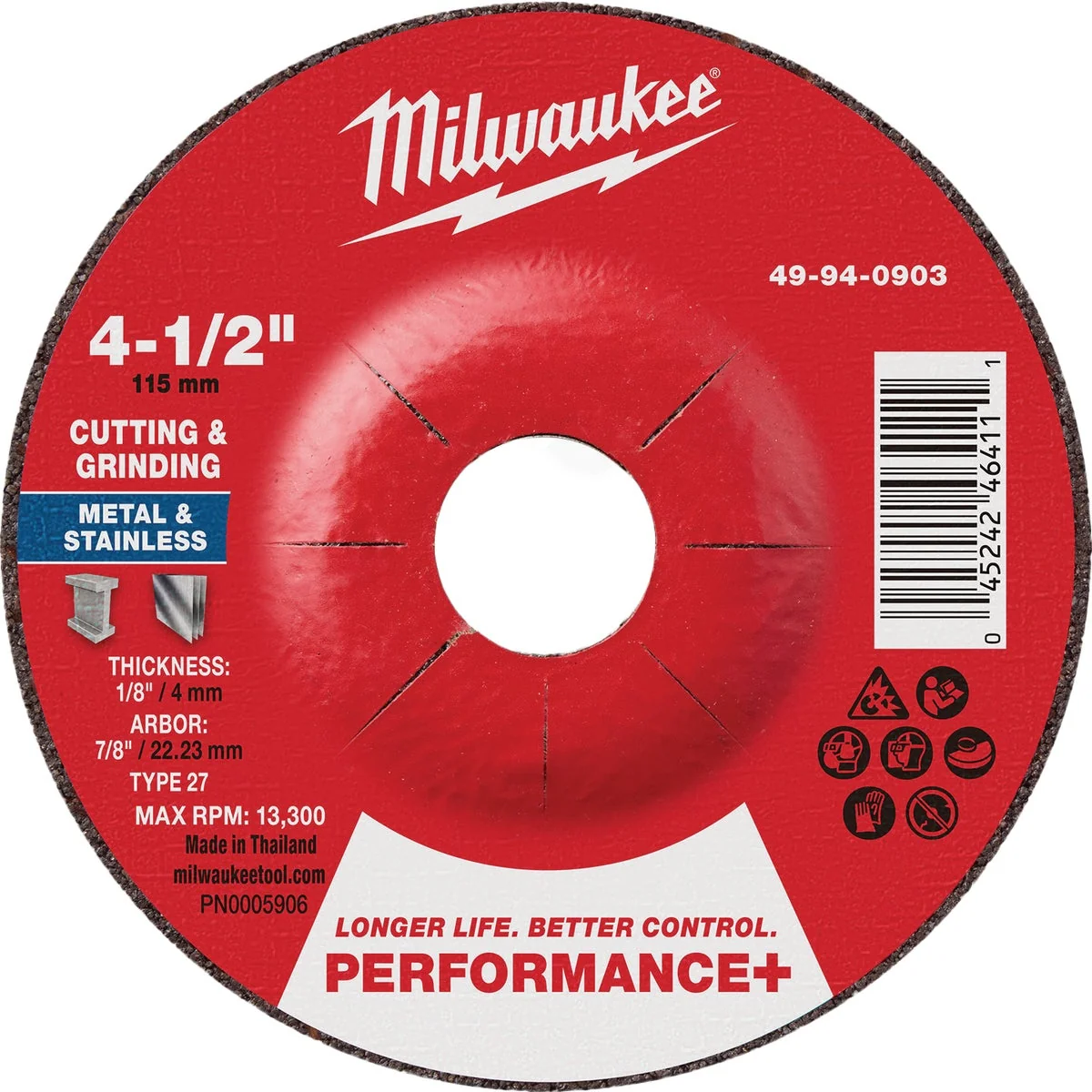 Organic Milwaukee Type 27 4-1 2 In. x 1 8 In. x 7 8 In. Performance-Plus Dual Metal Cut Grind Wheel Enhanced