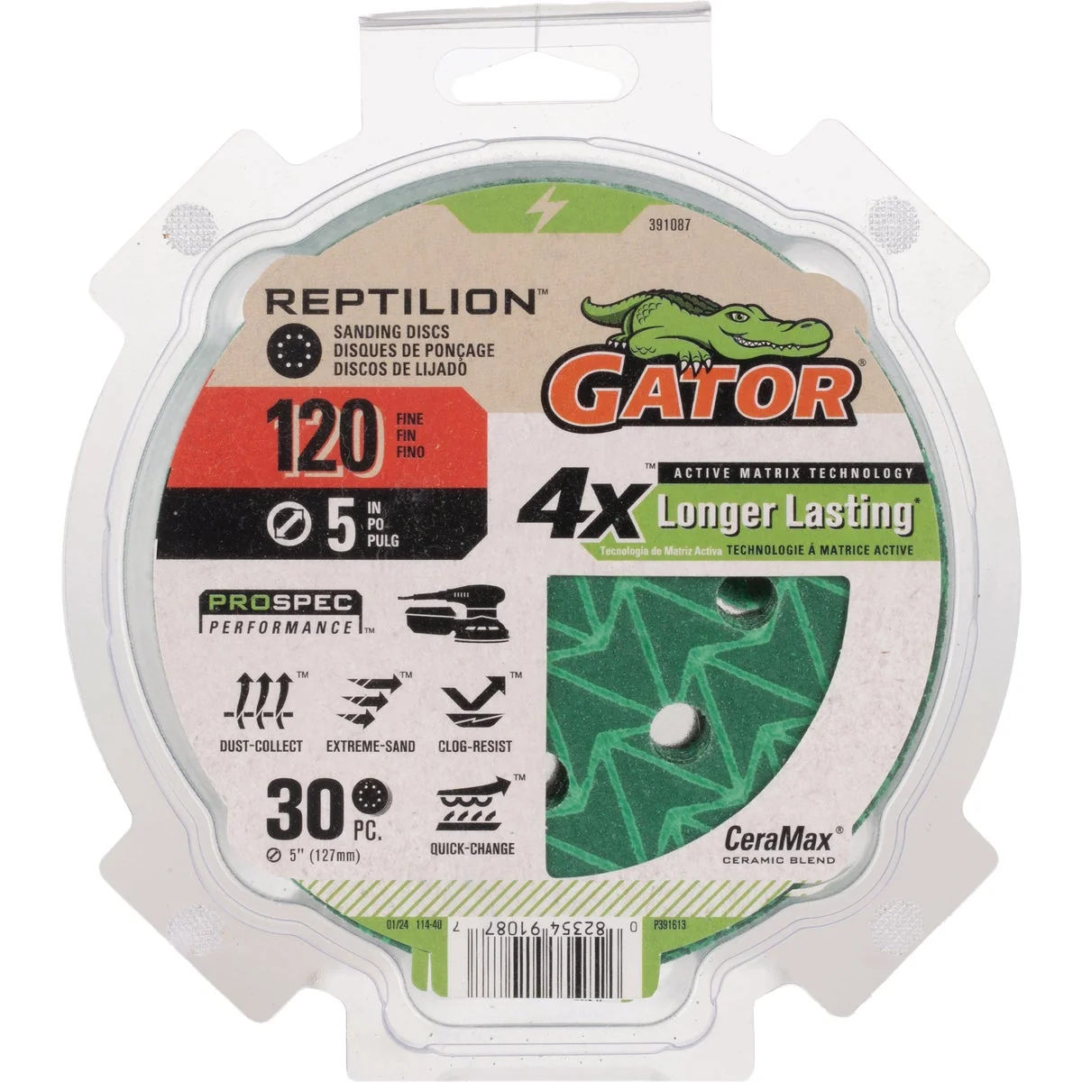 Enhanced Gator Reptilian 5 In. 8-Hole 120-Grit Sanding Disc 30-Pack Exceptional