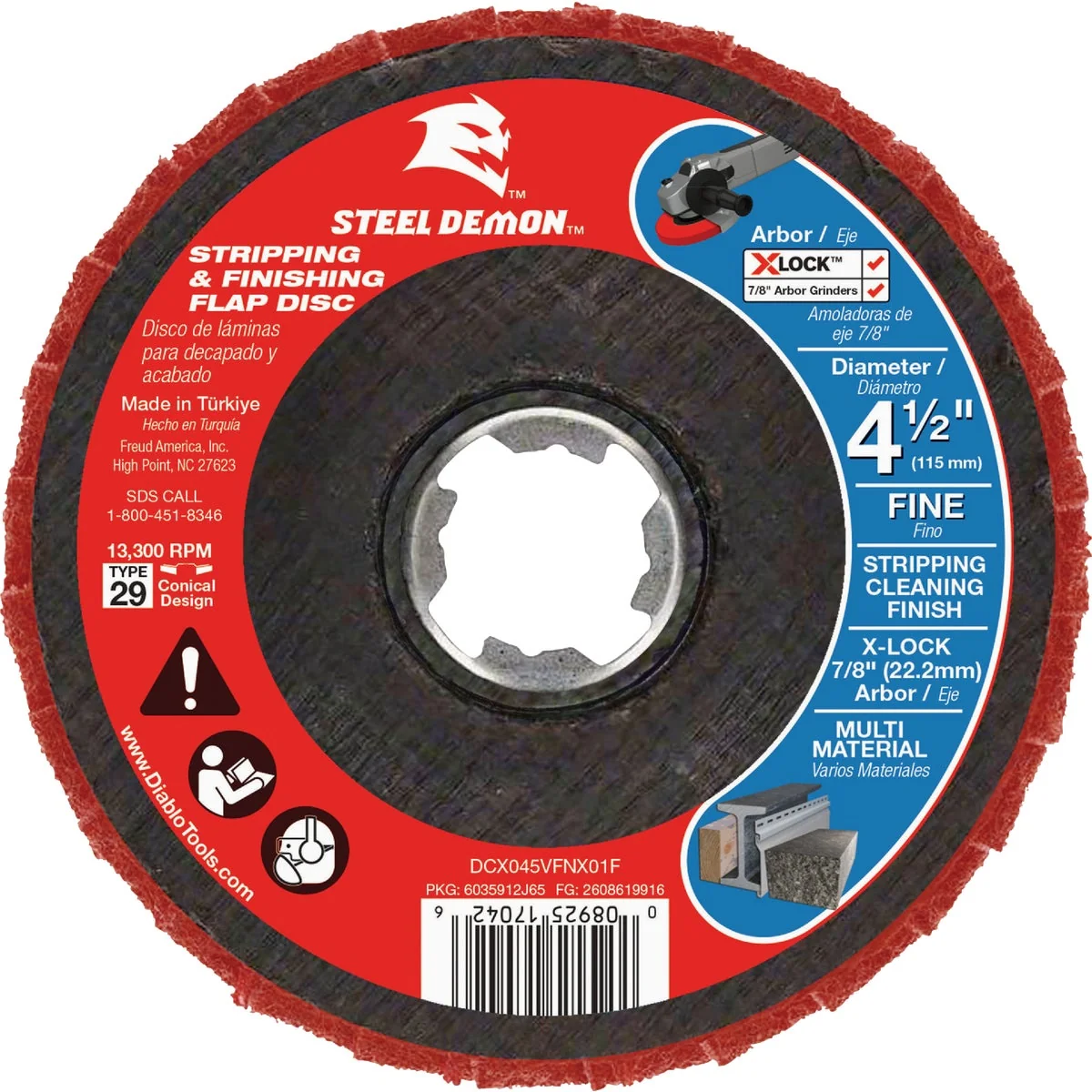 Safe Diablo Steel Demon X-LOCK 4-1 2 In. Fine-Grit Stripping Finishing Angle Grinder Flap Disc Green