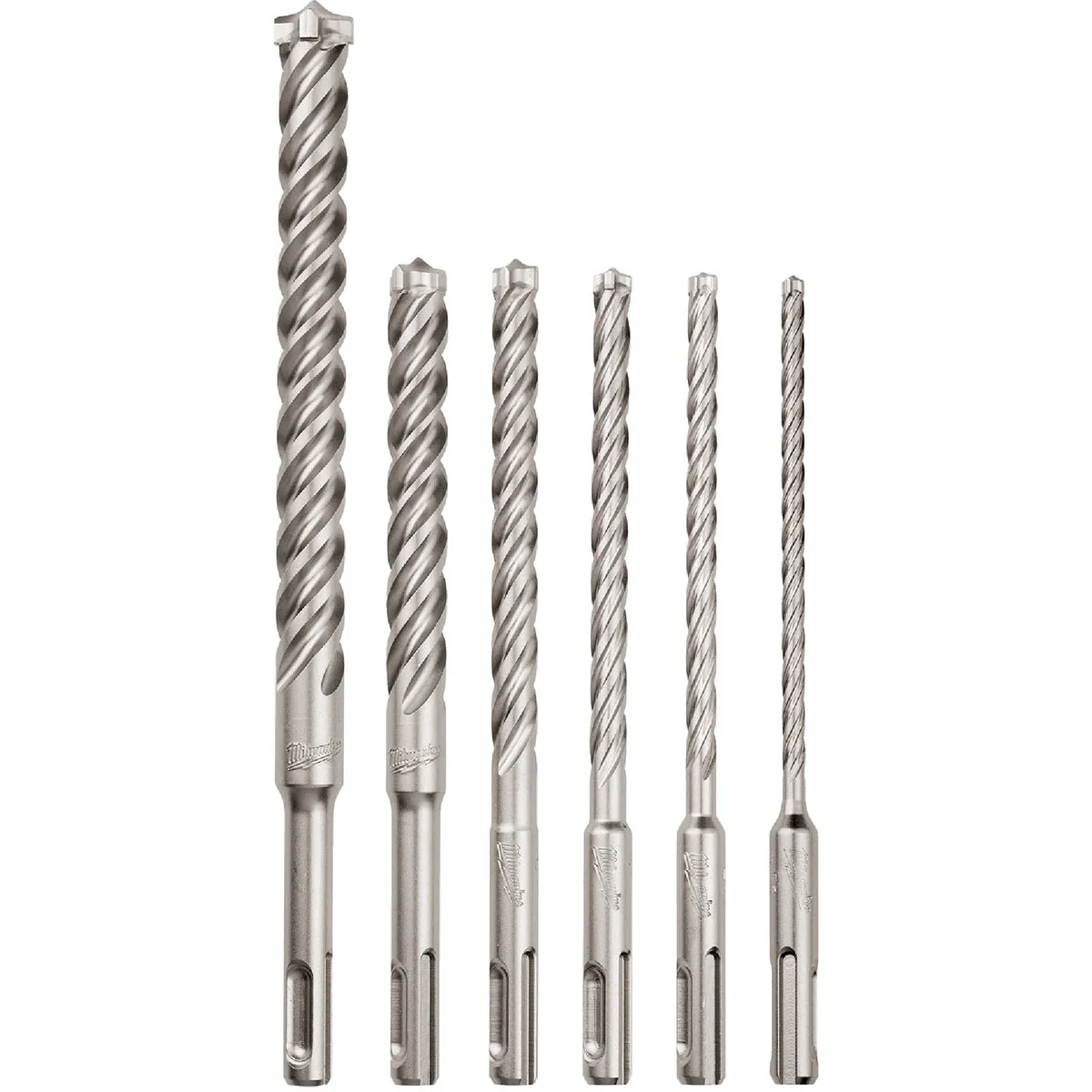 Natural Milwaukee MX4 SDS-PLUS 4-Cutter Solid Carbide Rotary Hammer Drill Bit Set 6-Piece Genuine