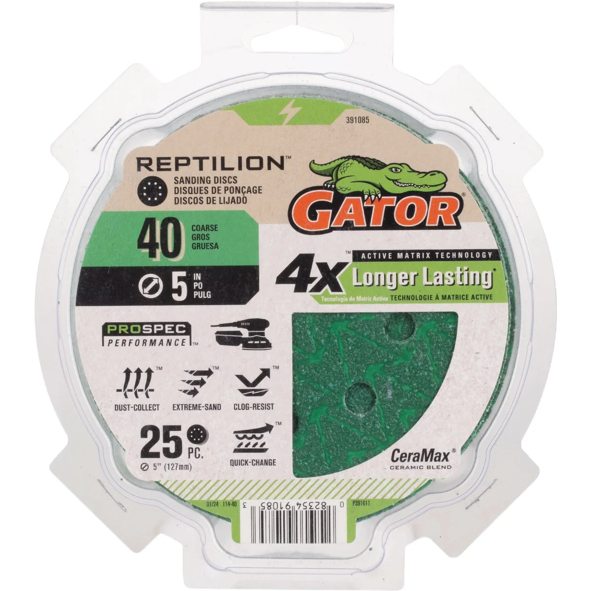 Smart Gator Reptilian 5 In. 8-Hole 40-Grit Sanding Disc 25-Pack Selected