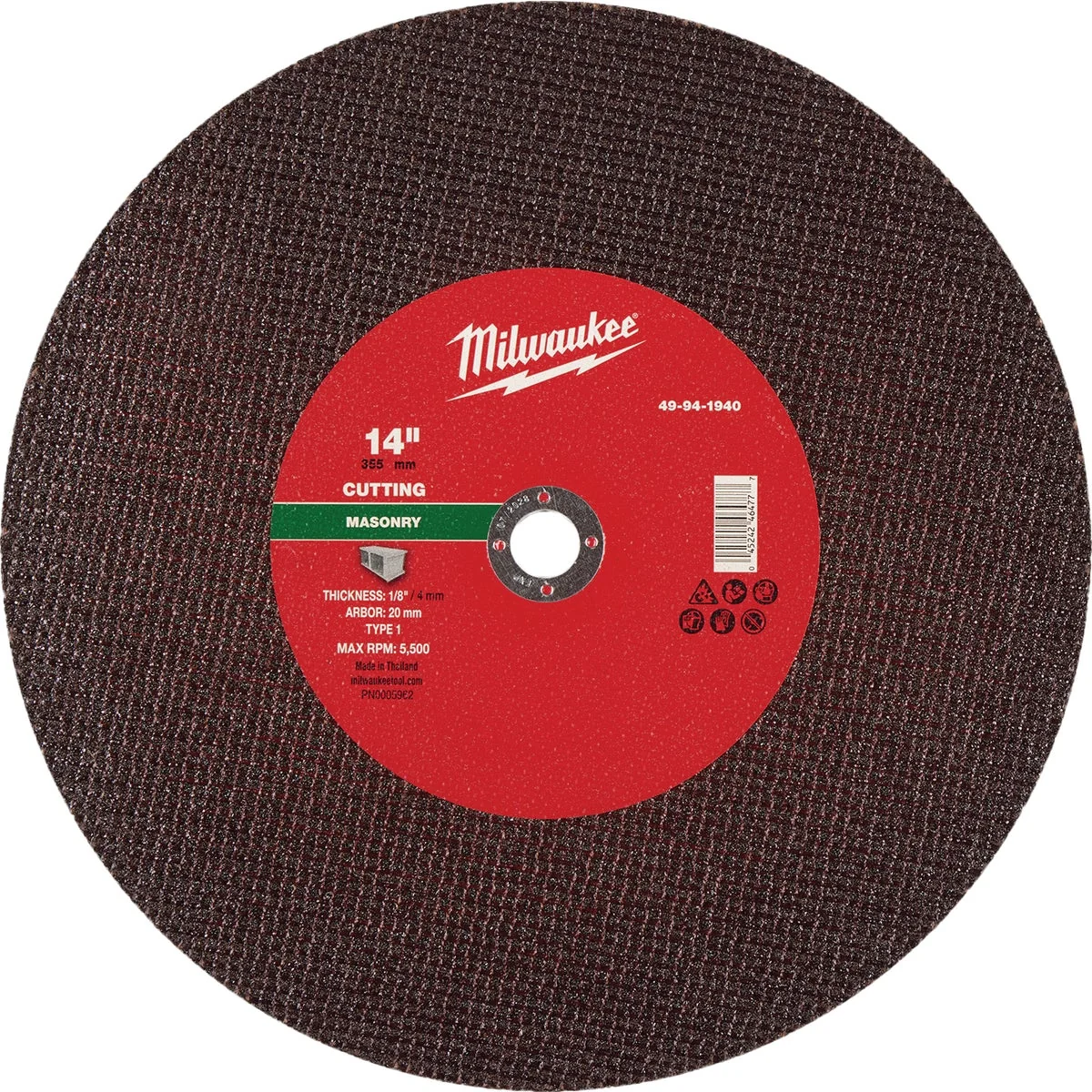 Safe Milwaukee Type 1 14 In. x 1 8 In. x 1 In. Masonry Cut-Off Wheel Easy-to-Use