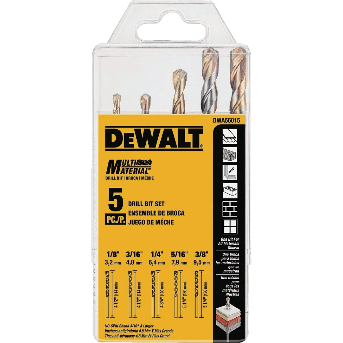 Functional DEWALT Multi-Material Drill Bit Set 5-Pieces Genuine
