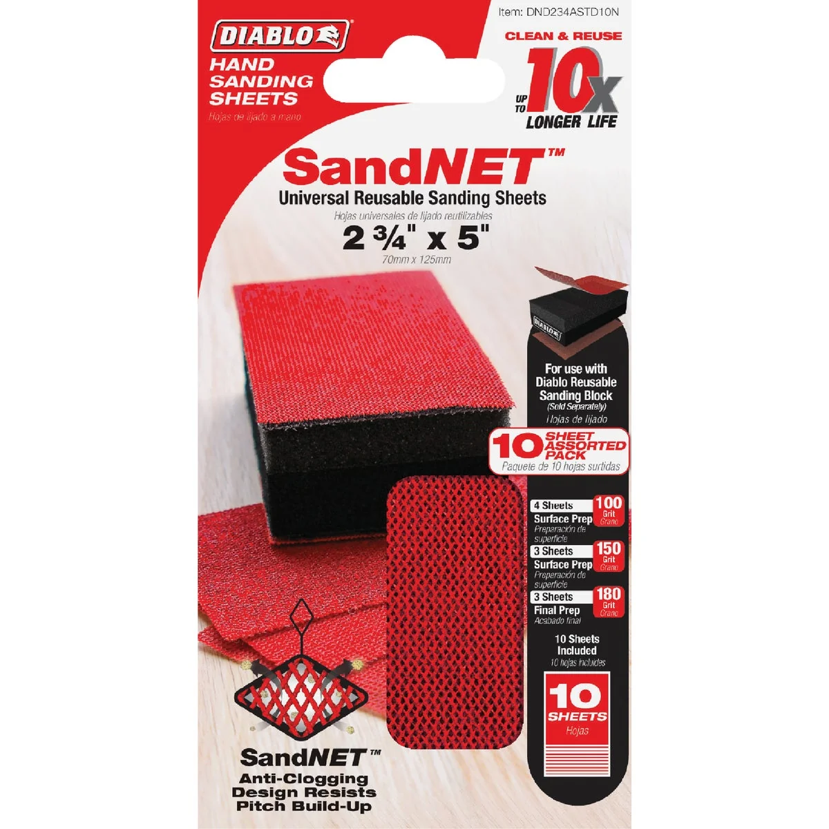 Practical Diablo SandNET 2-3 4 In. x 5 In. 100 150 180-Grit Reusable Hand Sander Refill Sheets 10-Pack Official