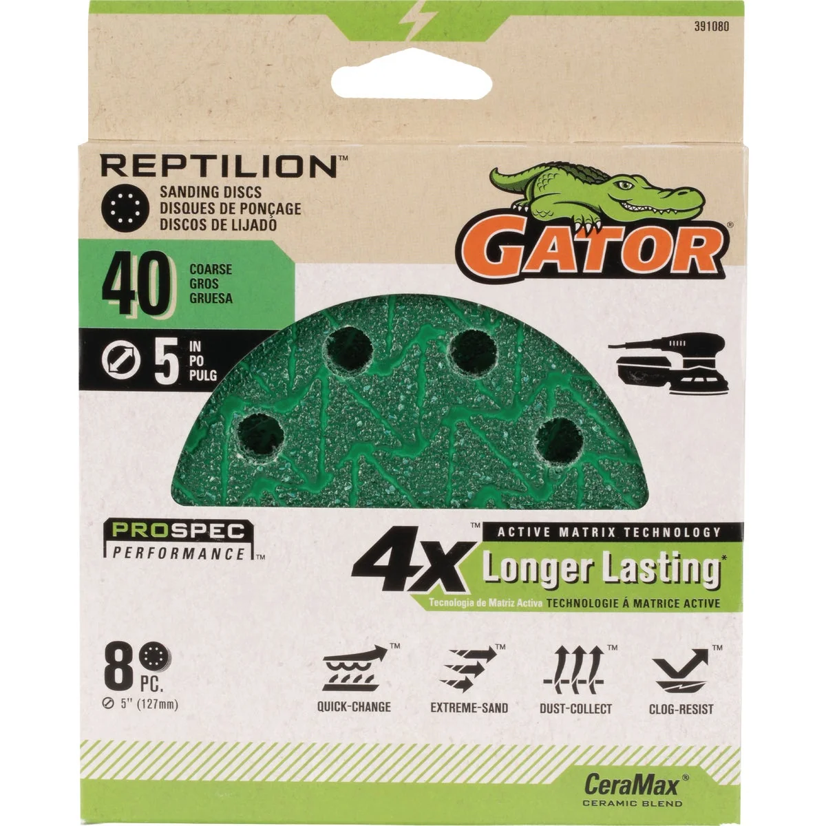 Proven Gator Reptilian 5 In. 8-Hole 40-Grit Sanding Disc 8-Pack Professional