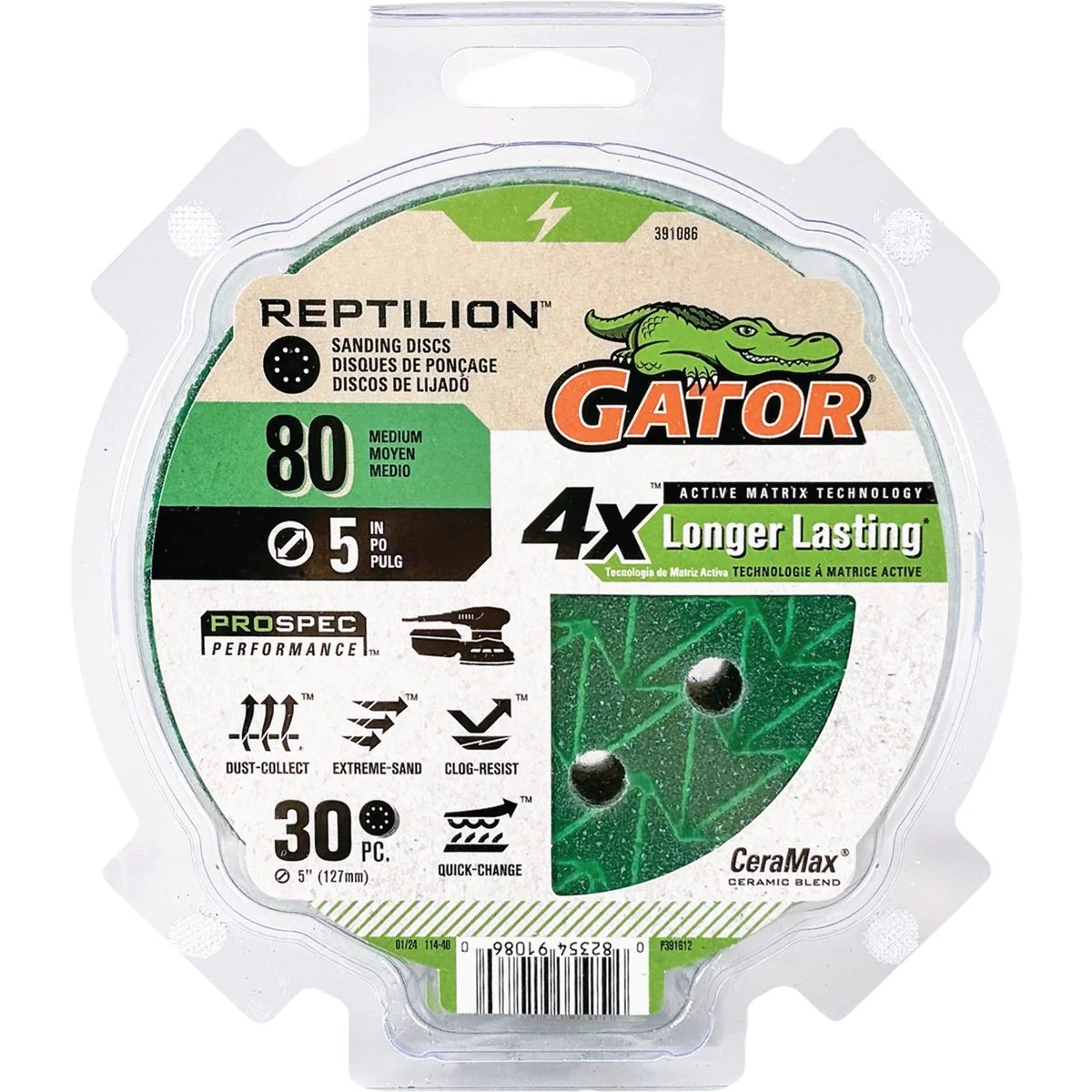 Original Gator Reptilian 5 In. 8-Hole 80-Grit Sanding Disc 30-Pack Exceptional