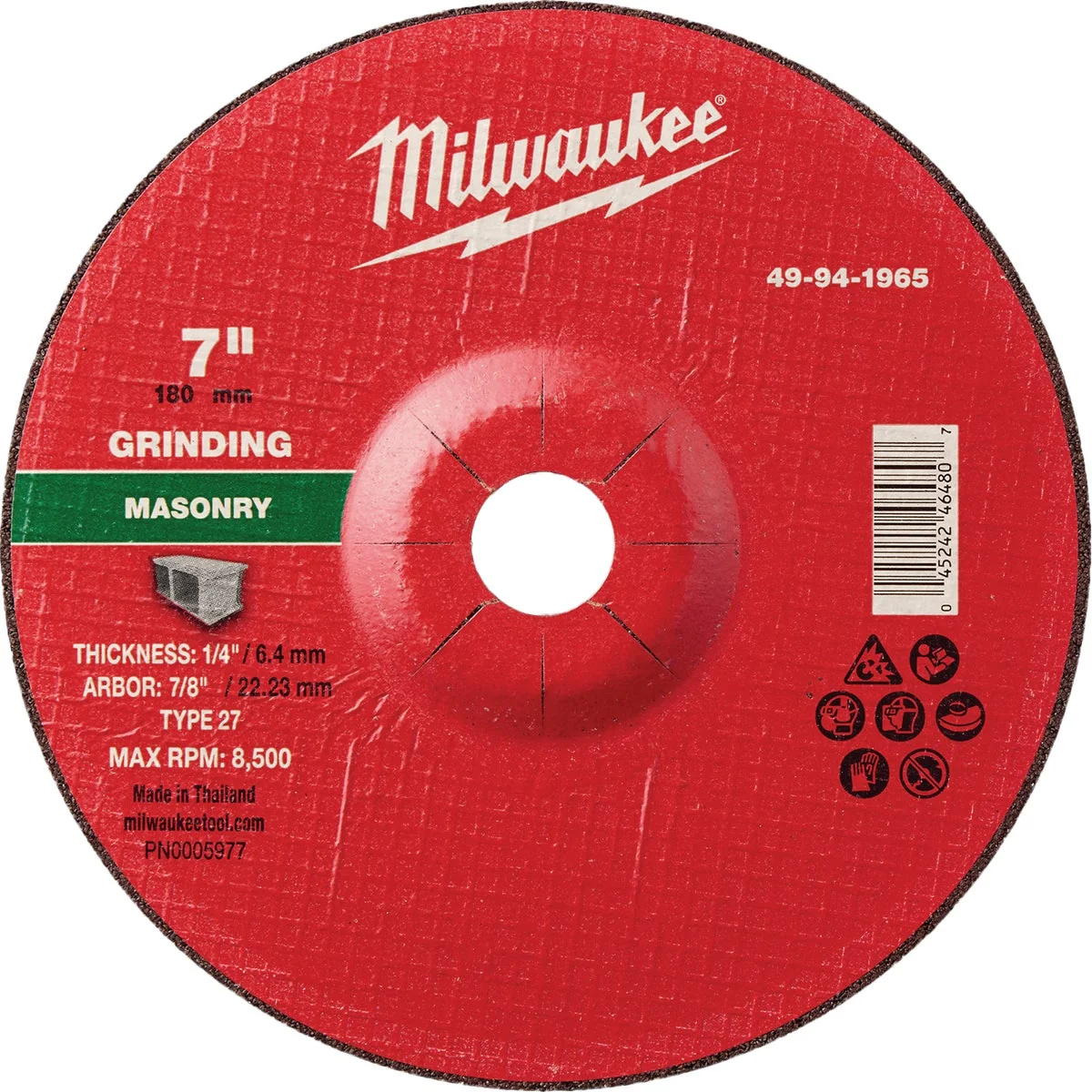World-Class Milwaukee Type 27 7 In. x 1 4 In. x 7 8 In. Masonry Grinding Wheel Elite