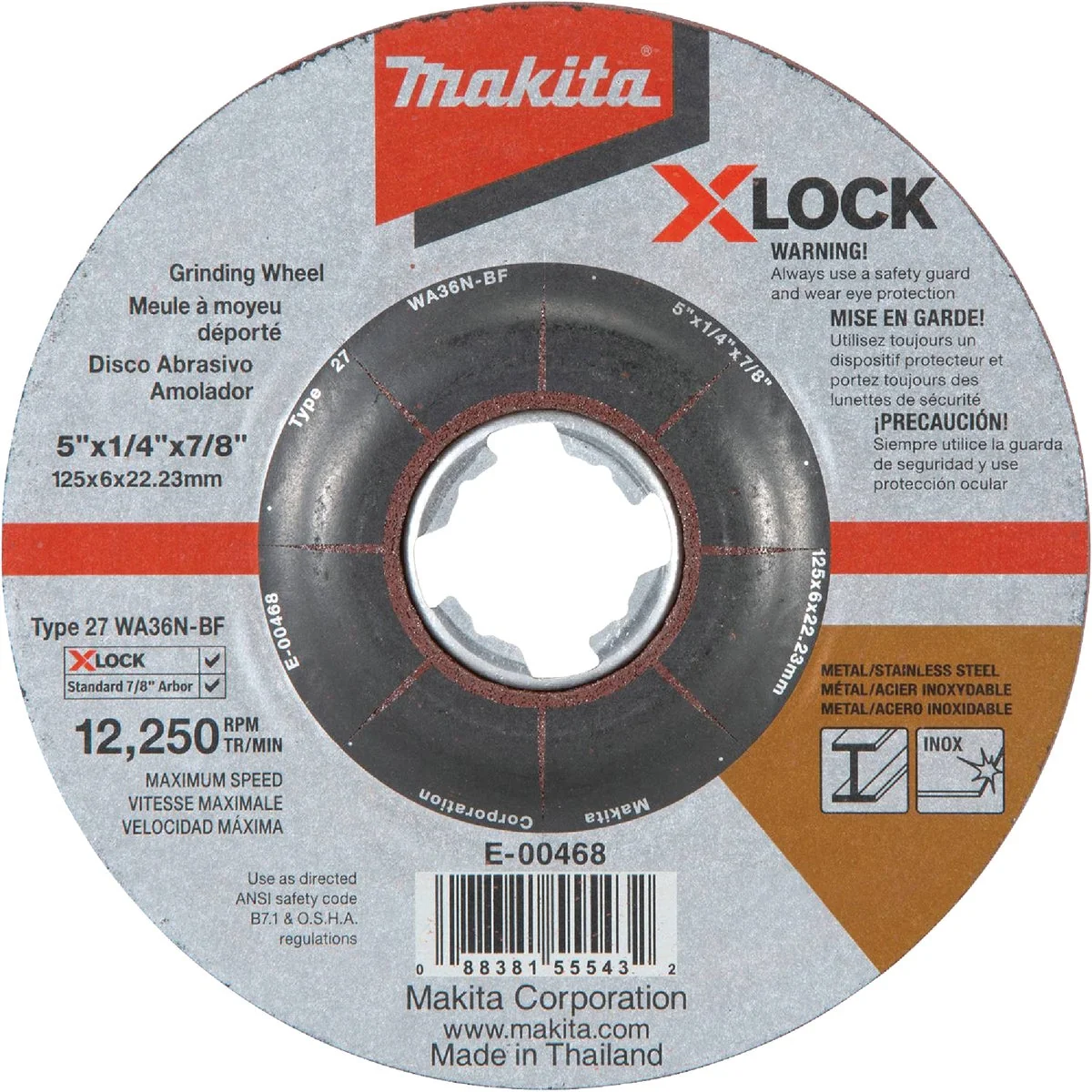 Powerful Makita X-LOCK Type 27 5 In. x 1 4 In. x 7 8 In. Metal Stainless Grinding Cut-Off Wheel Genuine