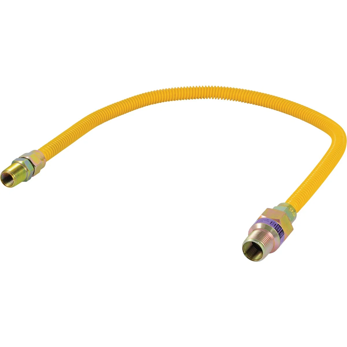 Recyclable Eastman 3 8 In. OD x 24 In. 3 8 In. MIP Tapped 1 4 In. FIP x 1 2 In. MIP Tapped 3 8 In. FIP Coated Stainless Steel Gas Connector with ArmorBoost Excess Flow Valve Minimalist