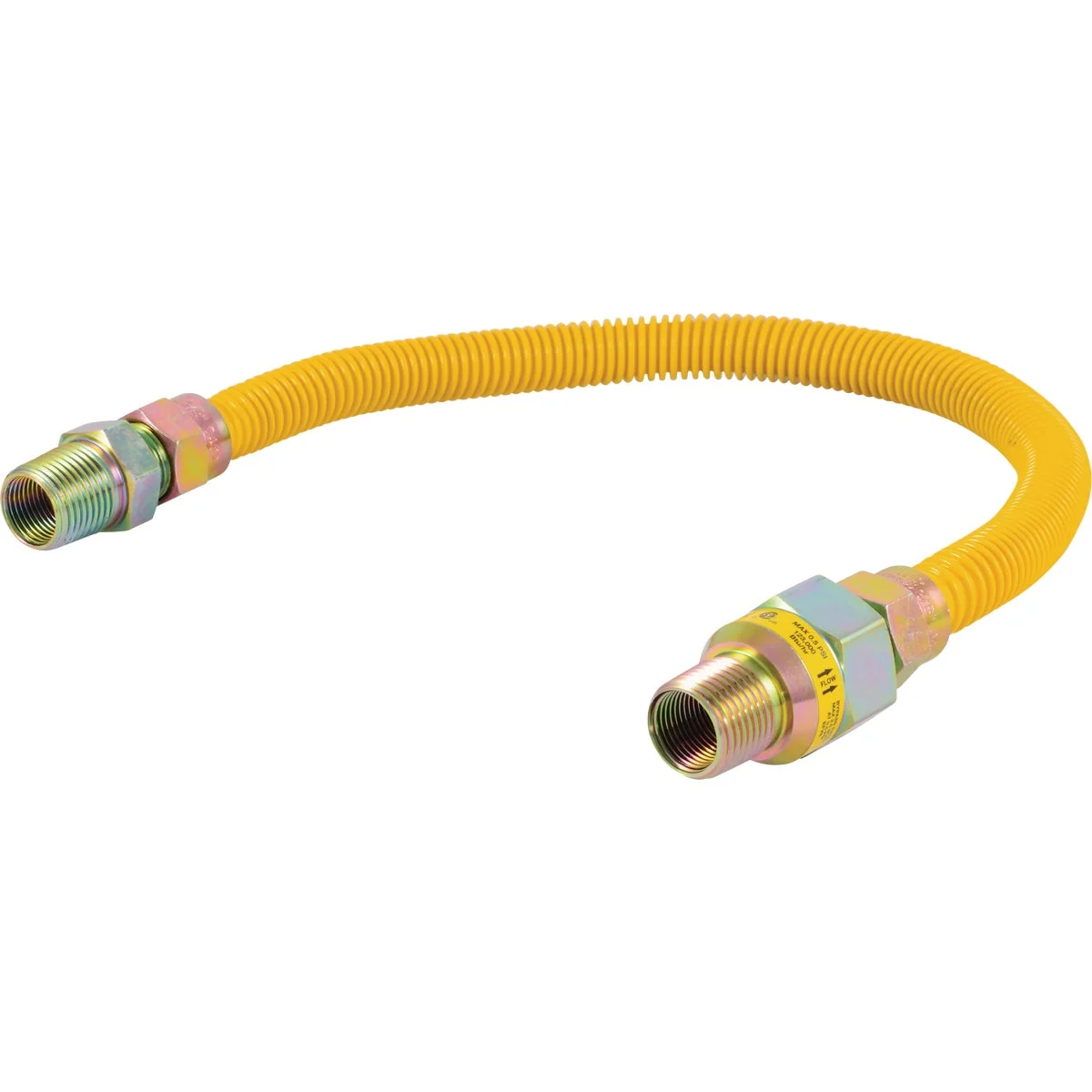 High-Performance Eastman 1 2 In. OD x 18 In. 1 2 In. MIP Tapped 3 8 In. FIP x 1 2 In. MIP Tapped 3 8 In. FIP Coated Stainless Steel Gas Connector with ArmorBoost Excess Flow Valve Effective