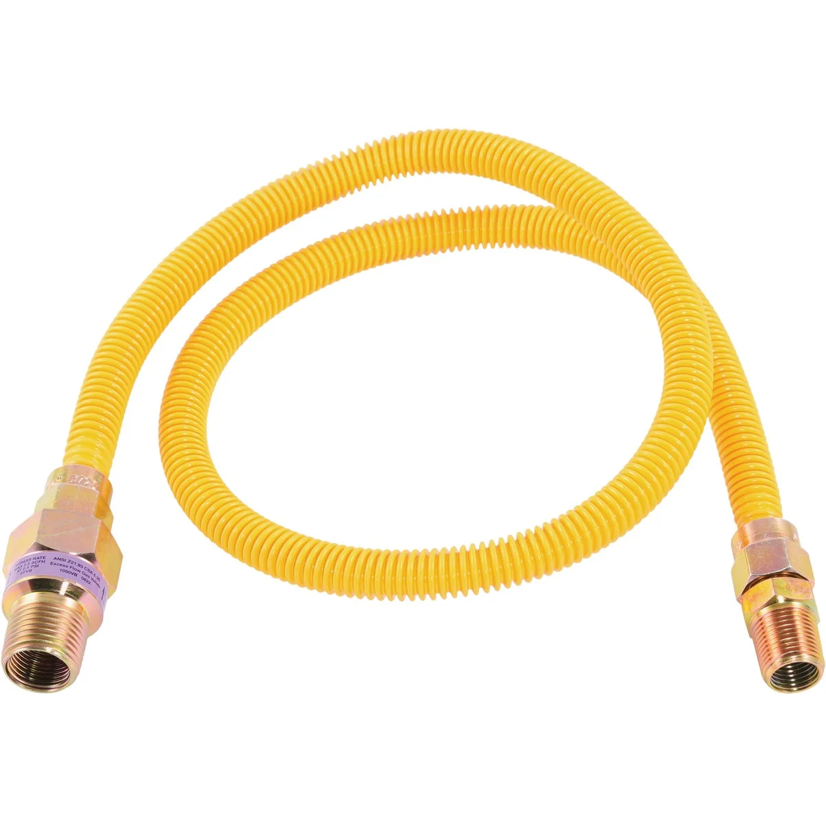 Refined Eastman 3 8 In. OD x 36 In. 1 2 In. MIP Tapped 3 8 In. FIP x 1 2 In. MIP Tapped 3 8 In. FIP Coated Stainless Steel Gas Connector with ArmorBoost Excess Flow Valve Smooth
