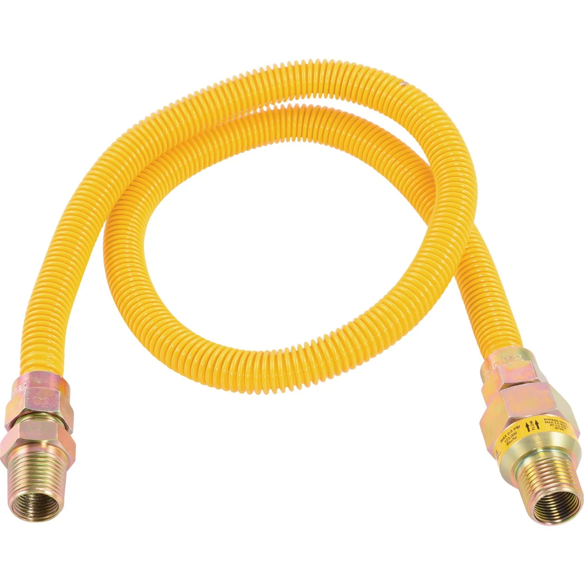Minimalist Eastman 1 2 In. OD x 24 In. 1 2 In. MIP Tapped 3 8 In. FIP x 1 2 In. MIP Tapped 3 8 In. FIP Coated Stainless Steel Gas Connector with ArmorBoost Excess Flow Valve Elite