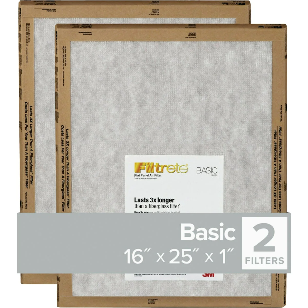 Outstanding Filtrete 16 In. x 25 In. x 1 In. Basic MPR Flat Panel Furnace Filter MERV 2 2-Pack Flexible